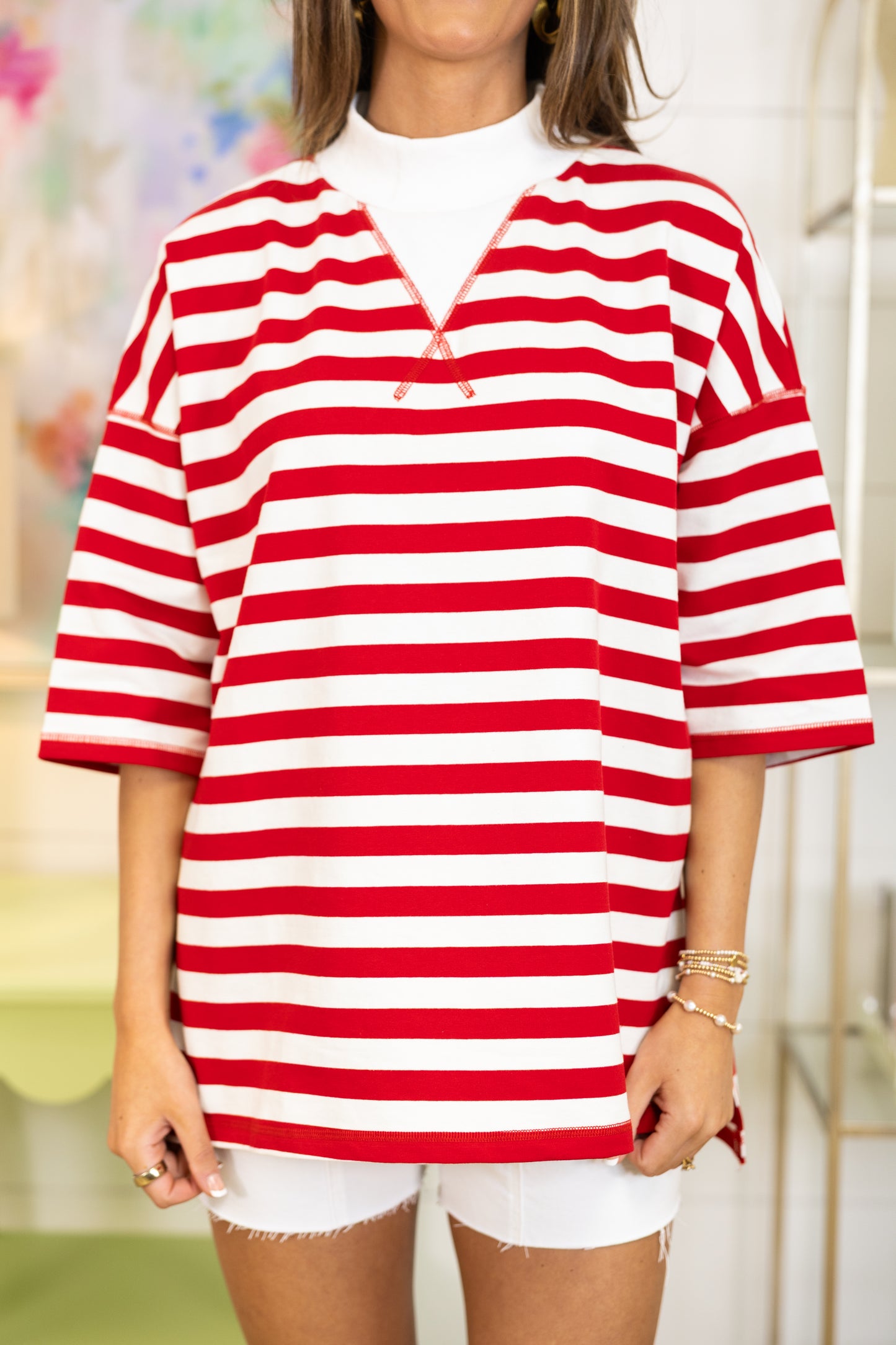 Cherry Soda Mockneck-Short Sleeves-Peach Love California-The Village Shoppe, Women’s Fashion Boutique, Shop Online and In Store - Located in Muscle Shoals, AL.