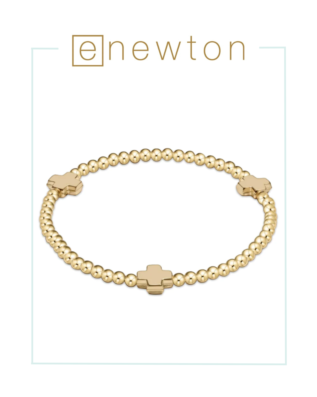 E Newton Signature Cross Gold Pattern 3mm Bead Bracelet Gold