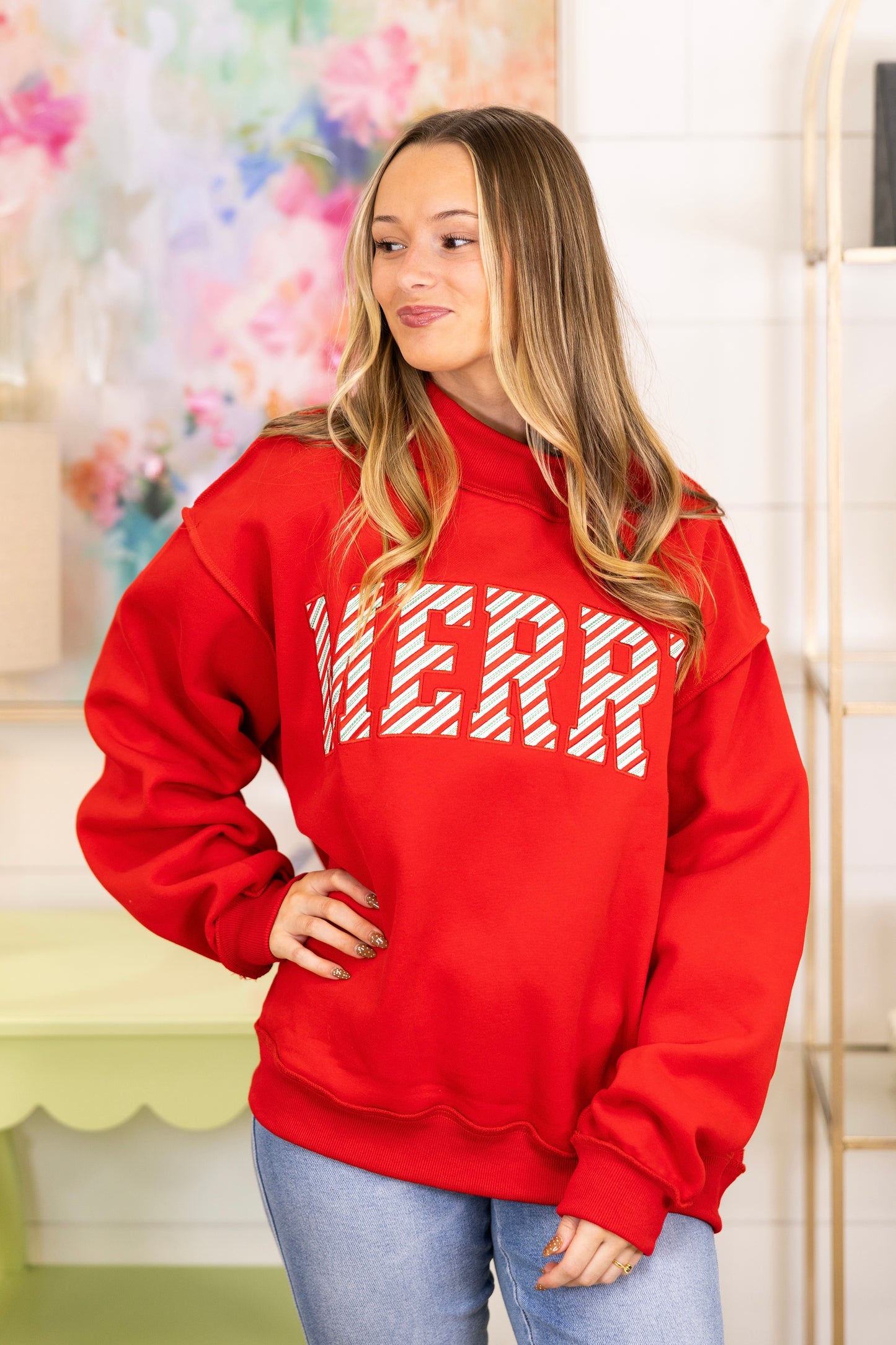 The Merry Mockneck-Sweatshirt-Bucketlist-The Village Shoppe, Women’s Fashion Boutique, Shop Online and In Store - Located in Muscle Shoals, AL.