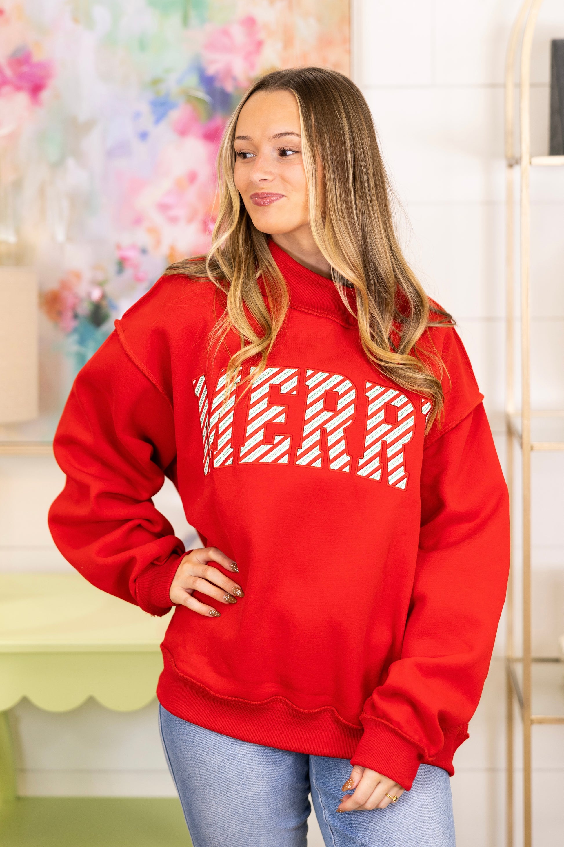 The Merry Mockneck-Sweatshirt-Bucketlist-The Village Shoppe, Women’s Fashion Boutique, Shop Online and In Store - Located in Muscle Shoals, AL.