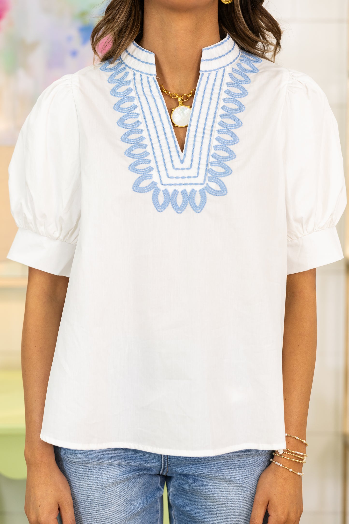 The Macy Blouse-Short Sleeves-Entro-The Village Shoppe, Women’s Fashion Boutique, Shop Online and In Store - Located in Muscle Shoals, AL.