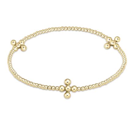 E Newton Signature Cross Gold Pattern 2mm Bead Bracelet - Classic Beaded Signature Cross Gold - 3mm Bead Gold-Bracelets-ENEWTON-The Village Shoppe, Women’s Fashion Boutique, Shop Online and In Store - Located in Muscle Shoals, AL.