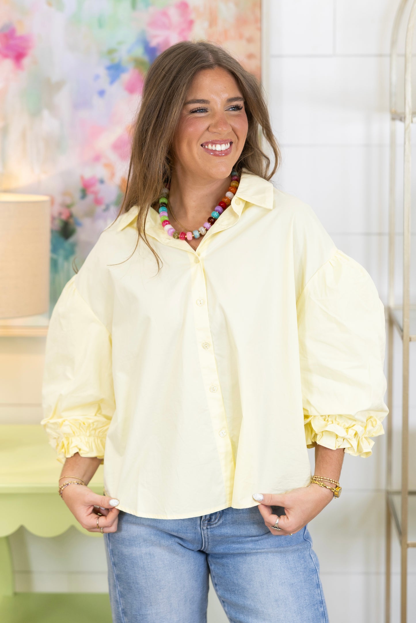 The Beaumont Button-Downn-3/4 Sleeves-Easel-The Village Shoppe, Women’s Fashion Boutique, Shop Online and In Store - Located in Muscle Shoals, AL.