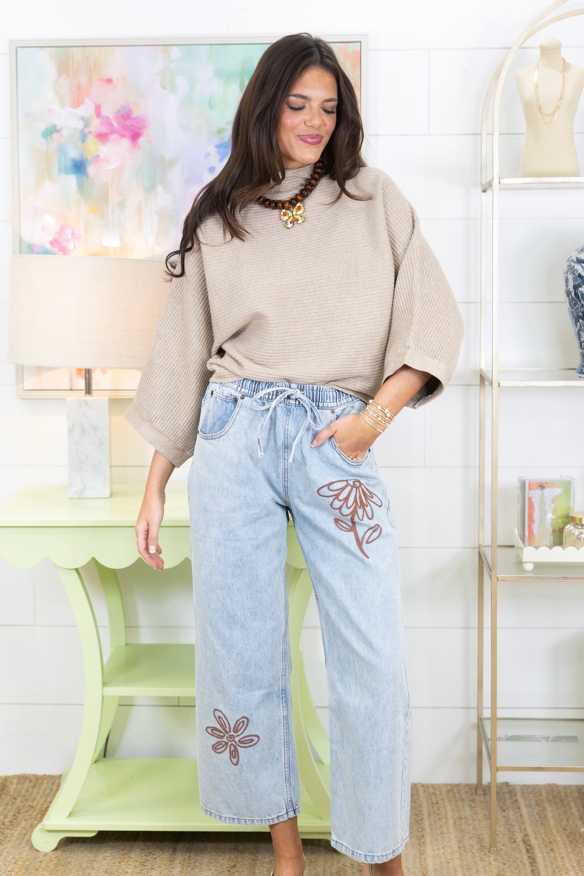 Flower Power Pull On Jeans