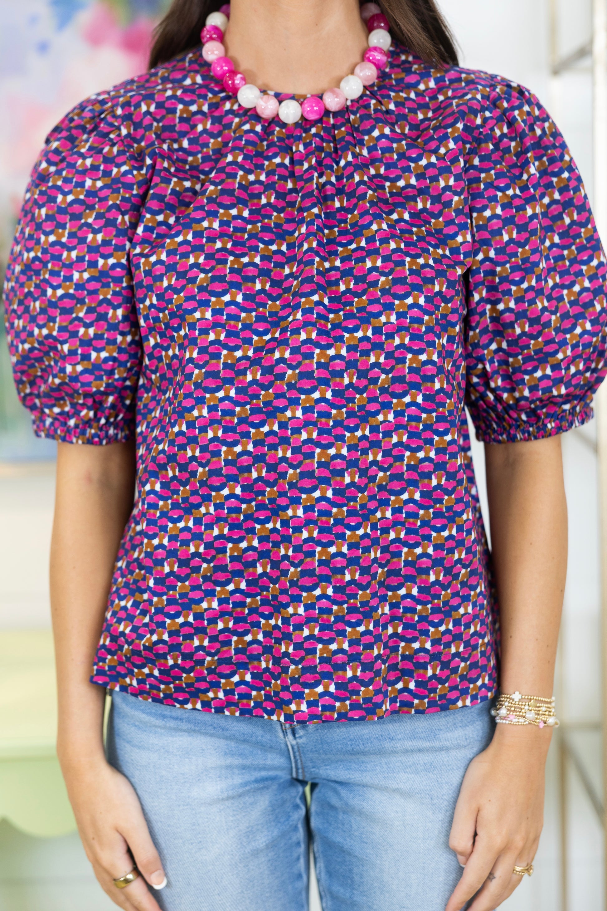 Noelle Lane Blouse-Short Sleeves-Pinch-The Village Shoppe, Women’s Fashion Boutique, Shop Online and In Store - Located in Muscle Shoals, AL.