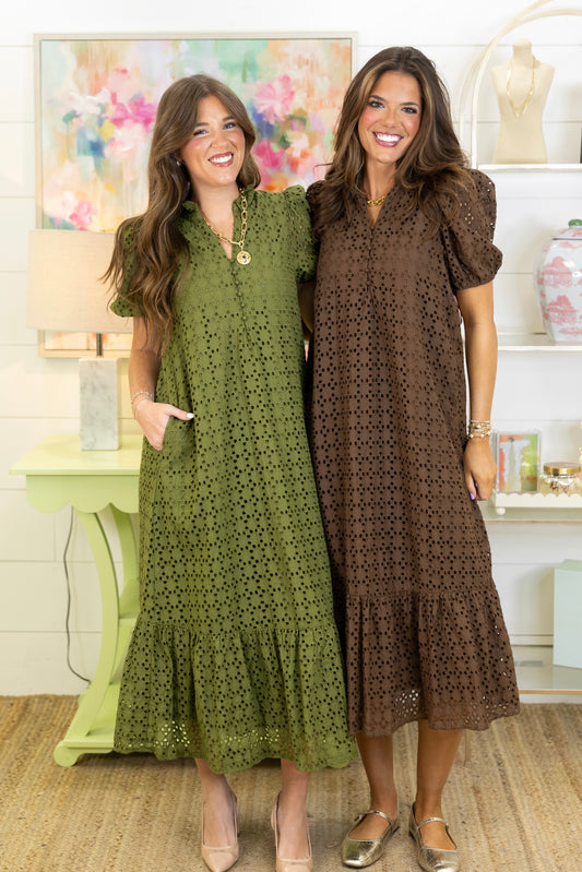 The Elsie Eyelet Midi Dress-Midi Dress-Entro-The Village Shoppe, Women’s Fashion Boutique, Shop Online and In Store - Located in Muscle Shoals, AL.
