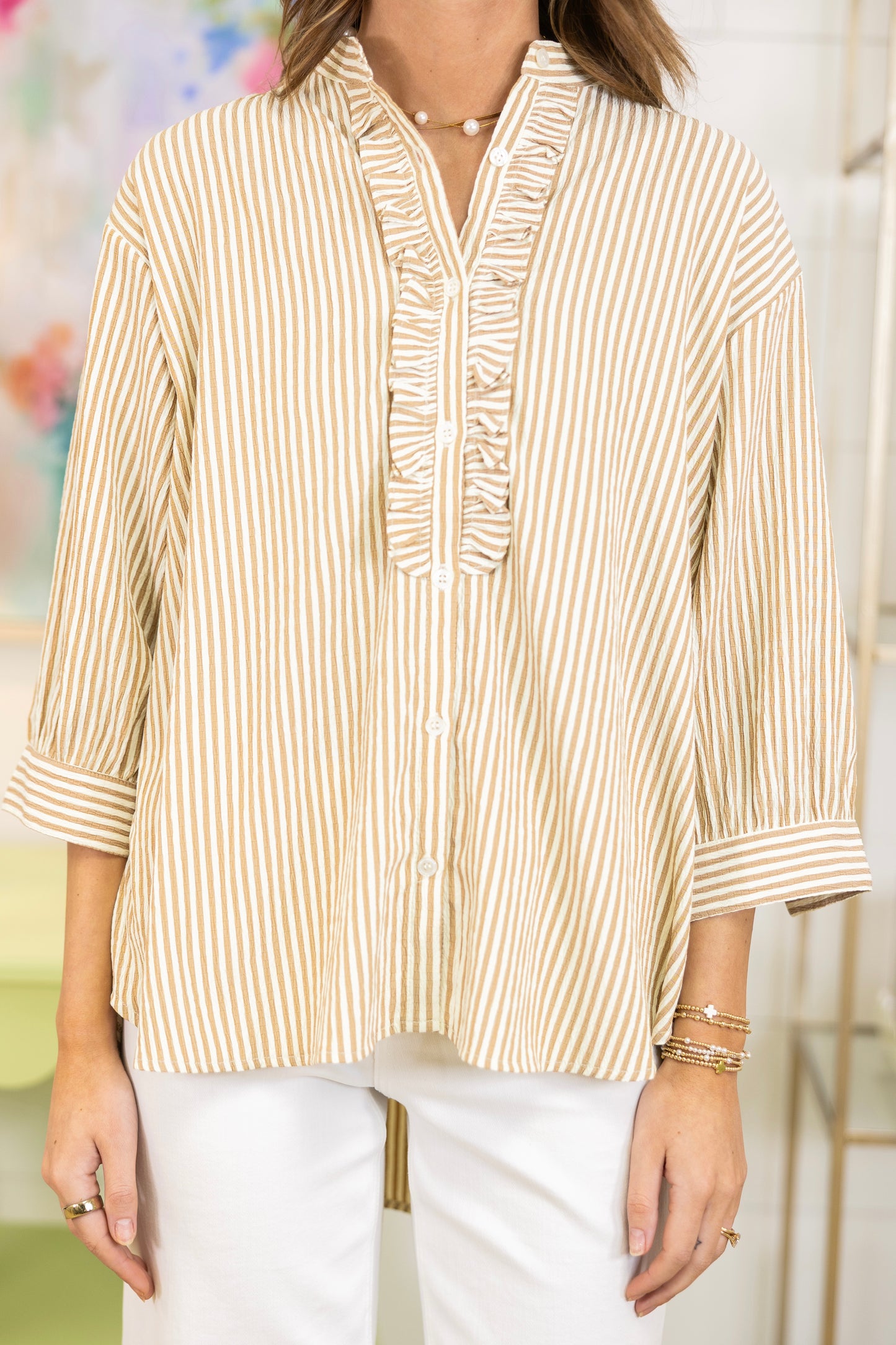 The Skyler Seersucker Top-3/4 Sleeves-Easel-The Village Shoppe, Women’s Fashion Boutique, Shop Online and In Store - Located in Muscle Shoals, AL.