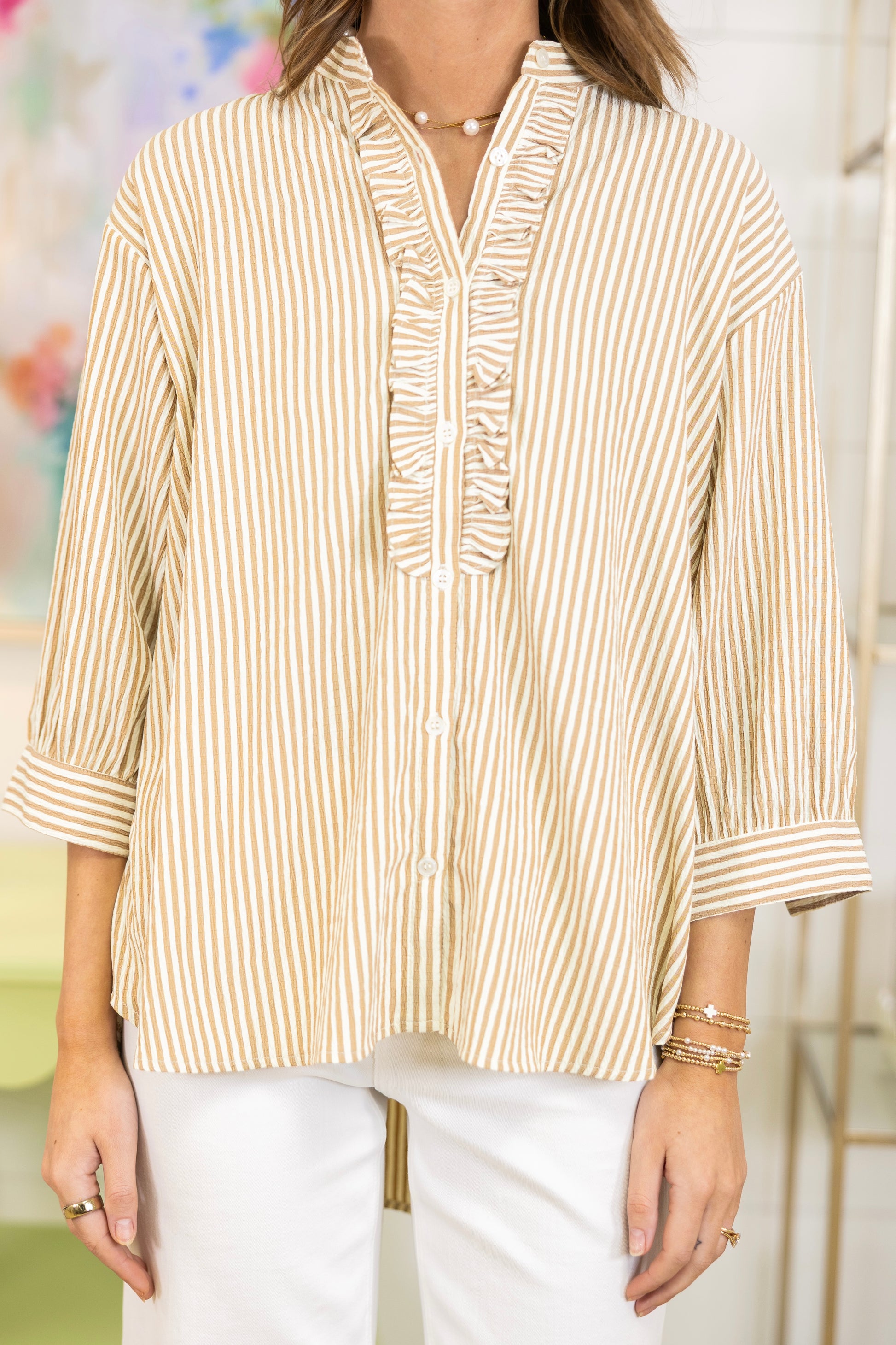 The Skyler Seersucker Top-3/4 Sleeves-Easel-The Village Shoppe, Women’s Fashion Boutique, Shop Online and In Store - Located in Muscle Shoals, AL.