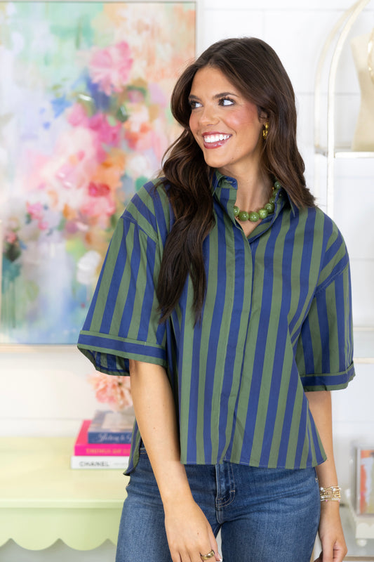 The Griffin Button-Down-Short Sleeves-Glam-The Village Shoppe, Women’s Fashion Boutique, Shop Online and In Store - Located in Muscle Shoals, AL.