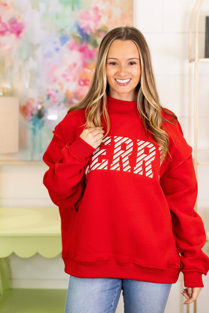 The Merry Mockneck-Sweatshirt-Bucketlist-The Village Shoppe, Women’s Fashion Boutique, Shop Online and In Store - Located in Muscle Shoals, AL.