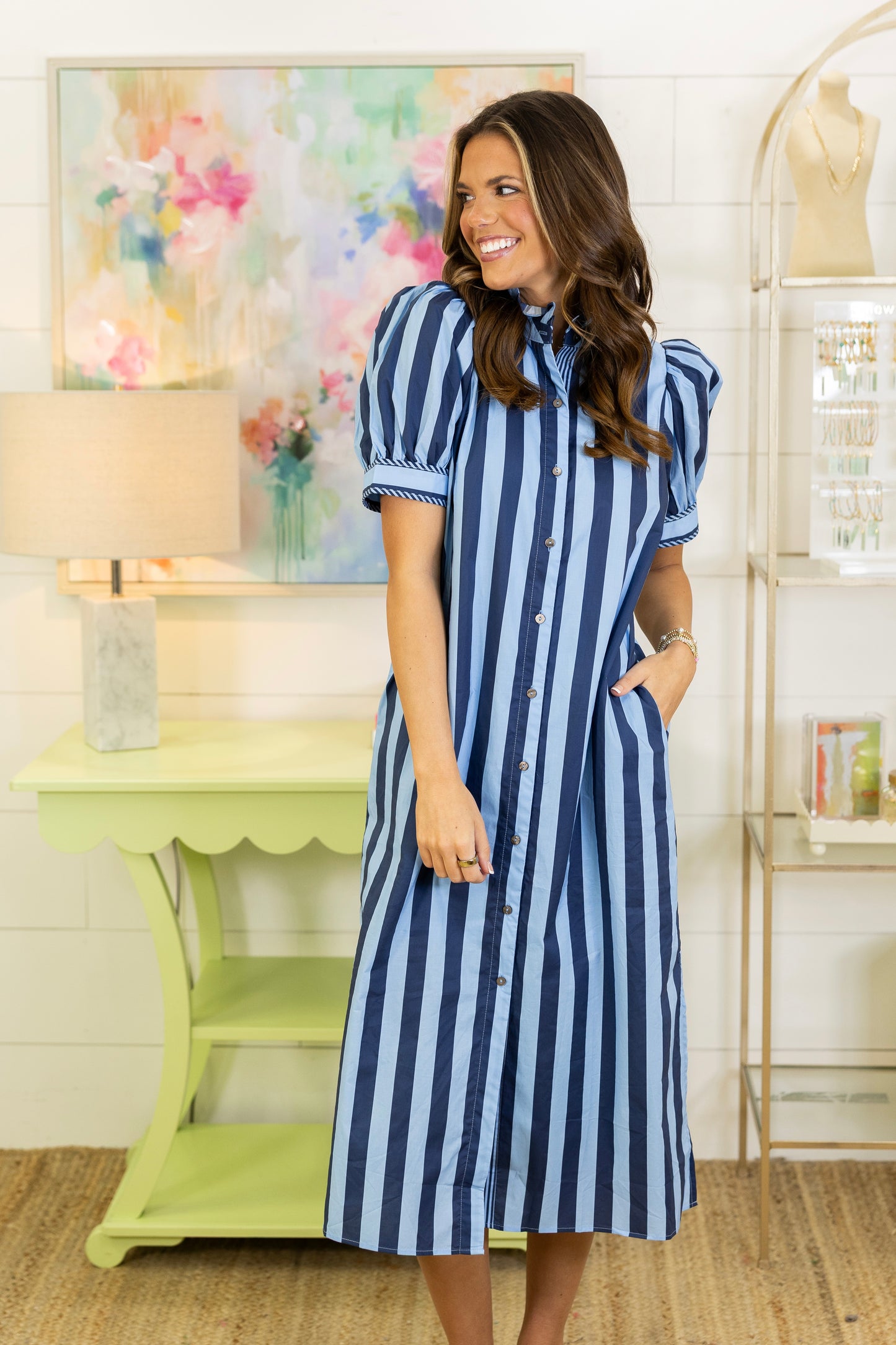 Cape Cod Stripe Midi Dress-Midi Dress-Entro-The Village Shoppe, Women’s Fashion Boutique, Shop Online and In Store - Located in Muscle Shoals, AL.