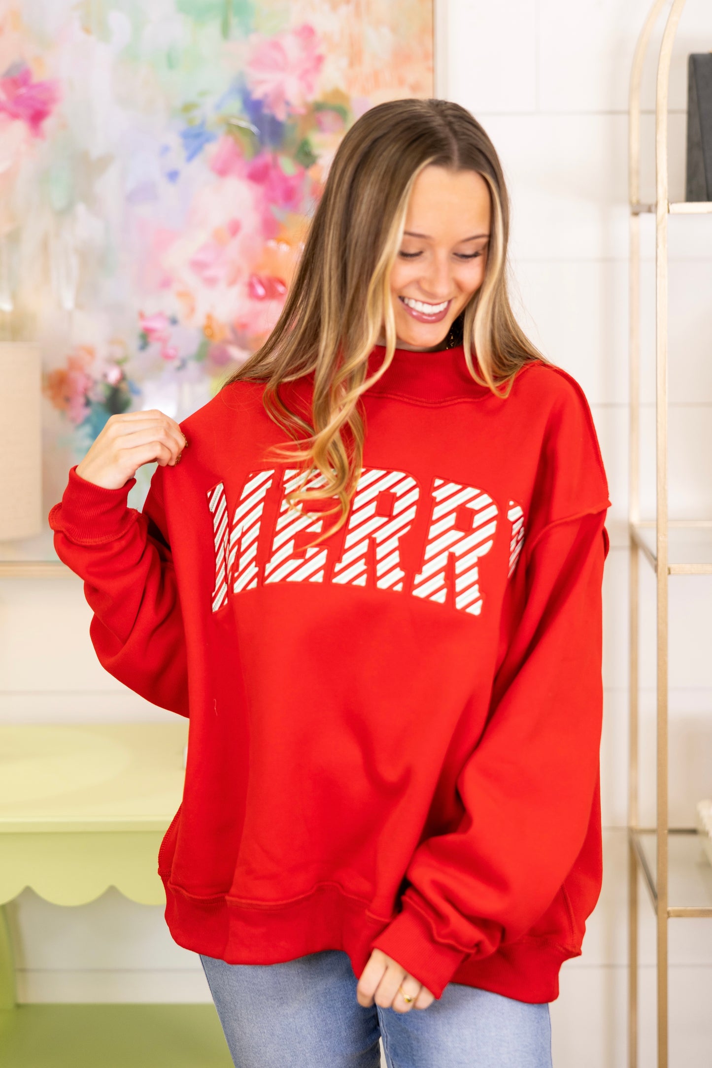 The Merry Mockneck-Sweatshirt-Bucketlist-The Village Shoppe, Women’s Fashion Boutique, Shop Online and In Store - Located in Muscle Shoals, AL.