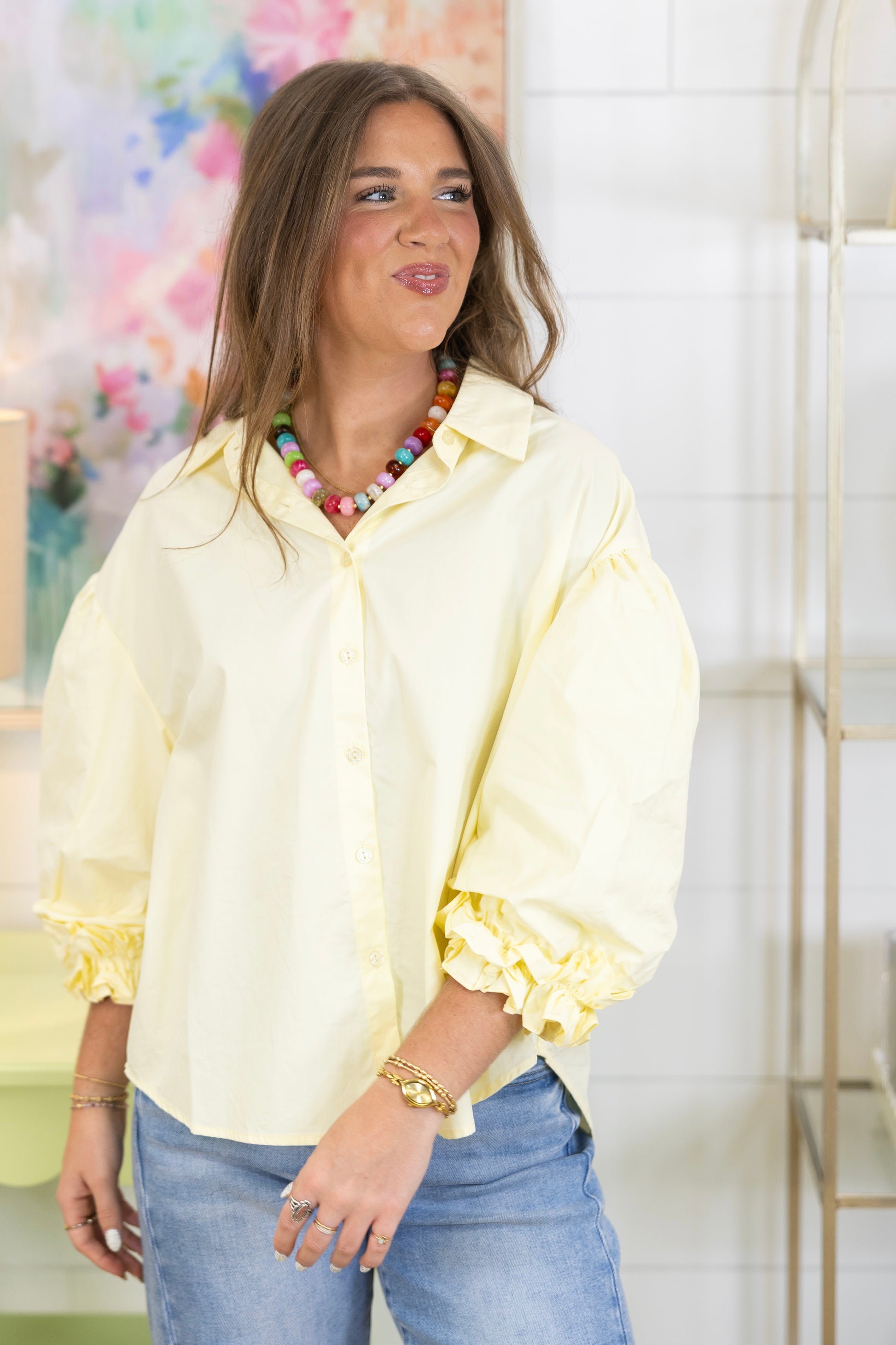 The Beaumont Button-Downn-3/4 Sleeves-Easel-The Village Shoppe, Women’s Fashion Boutique, Shop Online and In Store - Located in Muscle Shoals, AL.