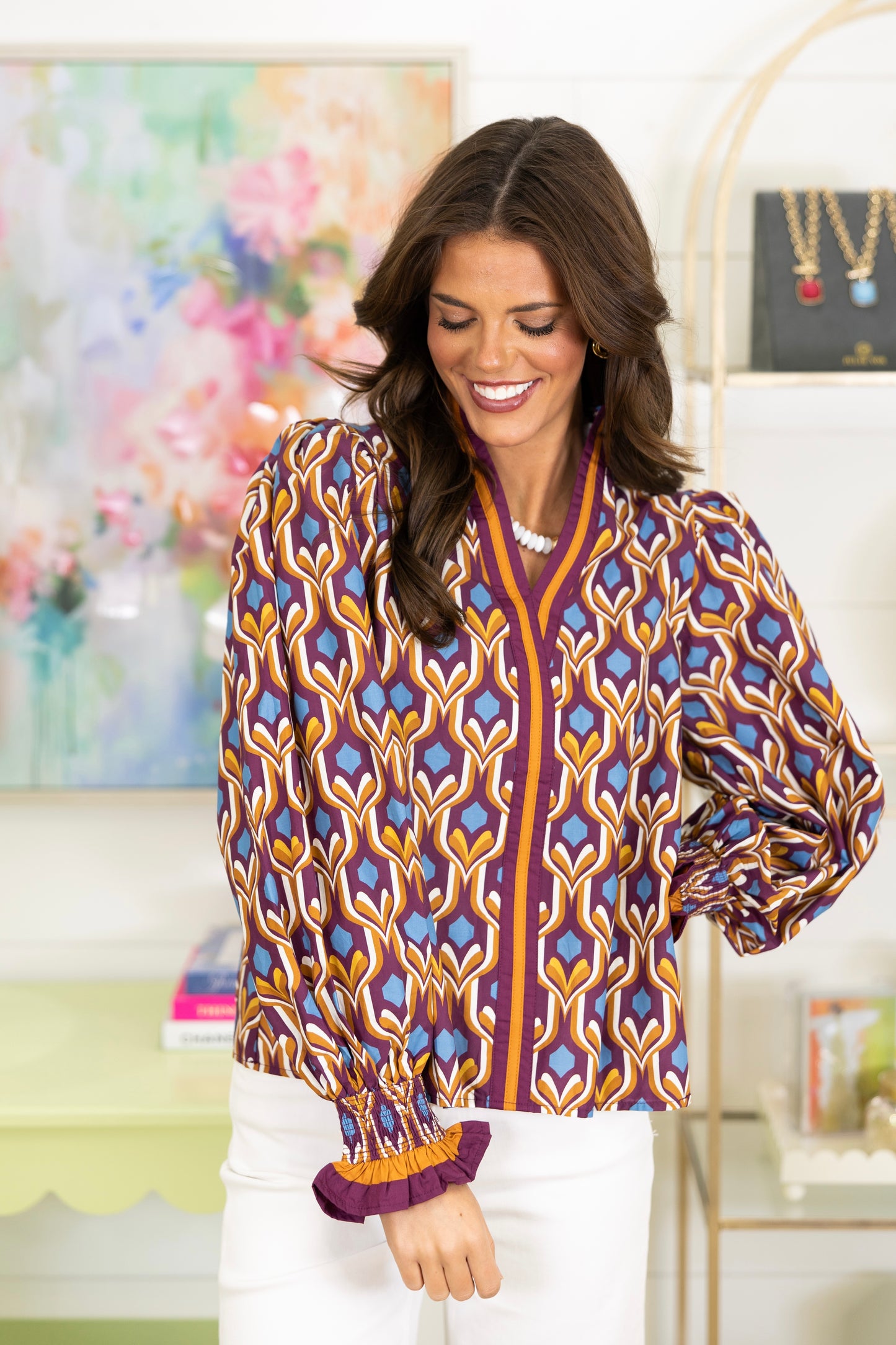 The Robbie Blouse-Long Sleeves-Entro-The Village Shoppe, Women’s Fashion Boutique, Shop Online and In Store - Located in Muscle Shoals, AL.