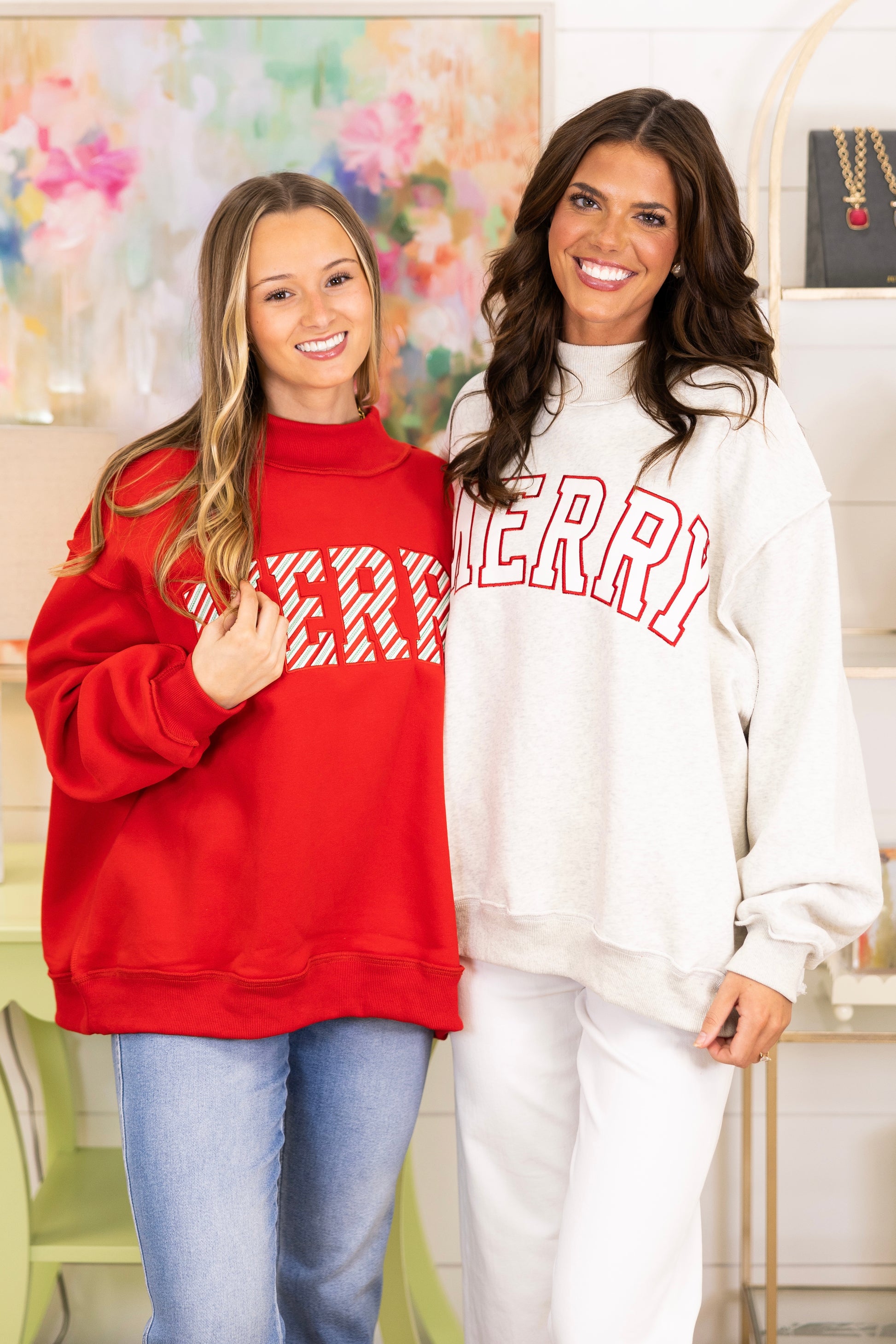 The Merry Mockneck-Sweatshirt-Bucketlist-The Village Shoppe, Women’s Fashion Boutique, Shop Online and In Store - Located in Muscle Shoals, AL.