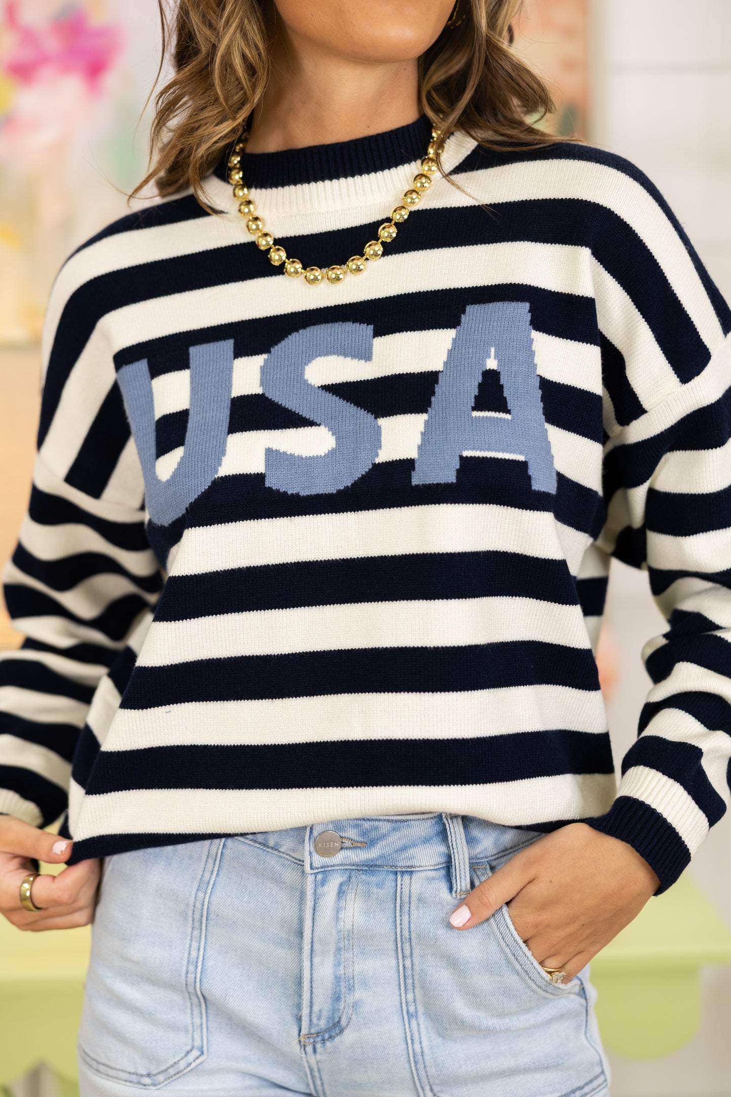Stars & Stripes Sweater-Sweaters-Le Lis-The Village Shoppe, Women’s Fashion Boutique, Shop Online and In Store - Located in Muscle Shoals, AL.