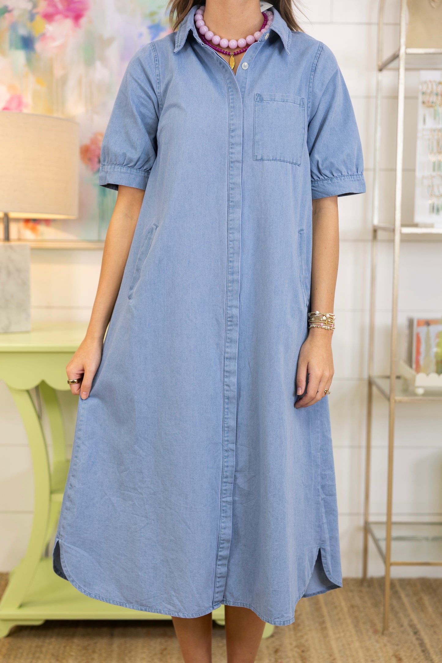 Slow Sunday Denim Dress-Midi Dress-Entro-The Village Shoppe, Women’s Fashion Boutique, Shop Online and In Store - Located in Muscle Shoals, AL.