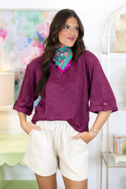 Simple Times Suede Top-3/4 Sleeves-Glam-The Village Shoppe, Women’s Fashion Boutique, Shop Online and In Store - Located in Muscle Shoals, AL.