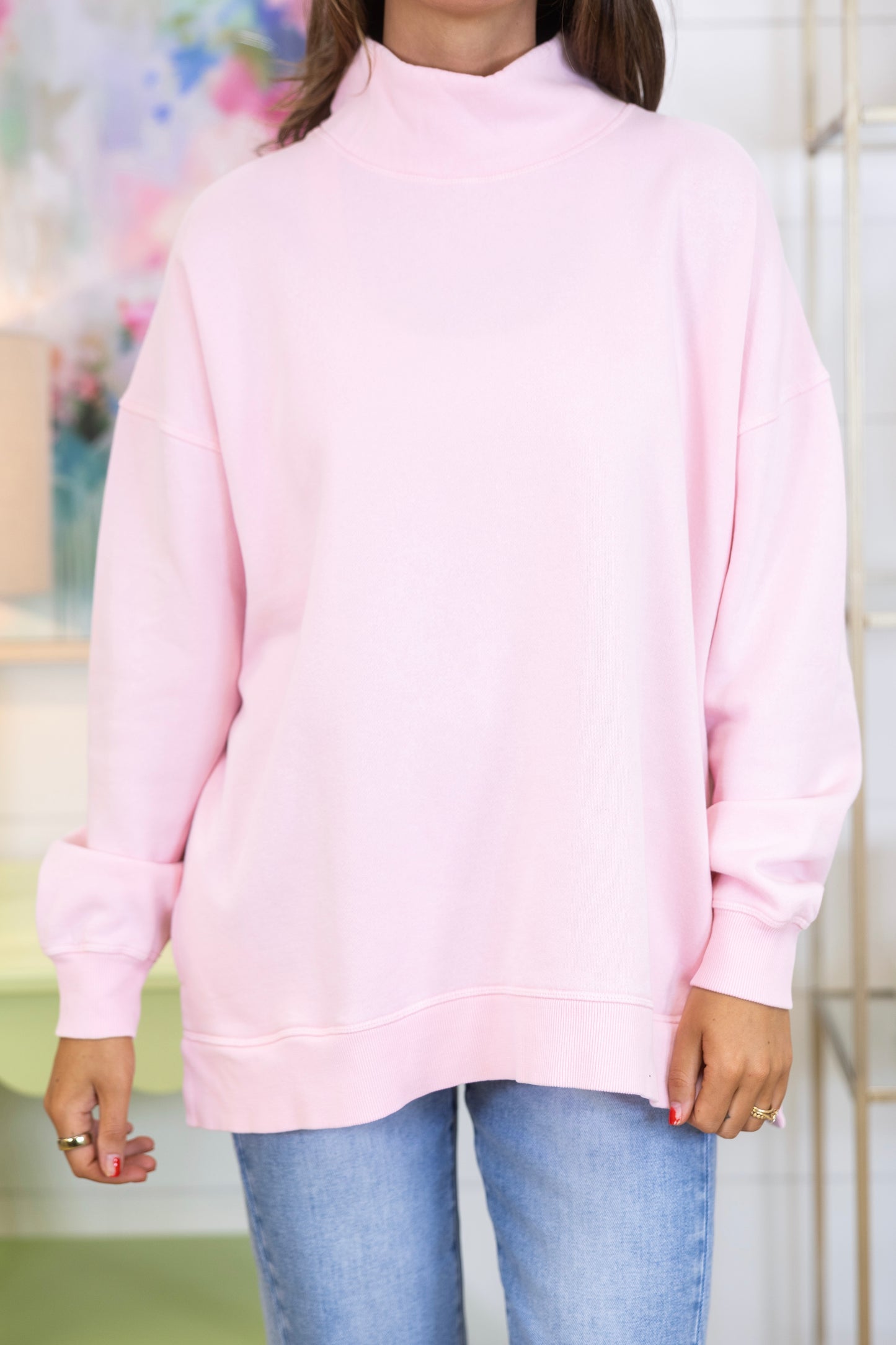 In for the Night Mockneck-Sweatshirt-Peach Love California-The Village Shoppe, Women’s Fashion Boutique, Shop Online and In Store - Located in Muscle Shoals, AL.