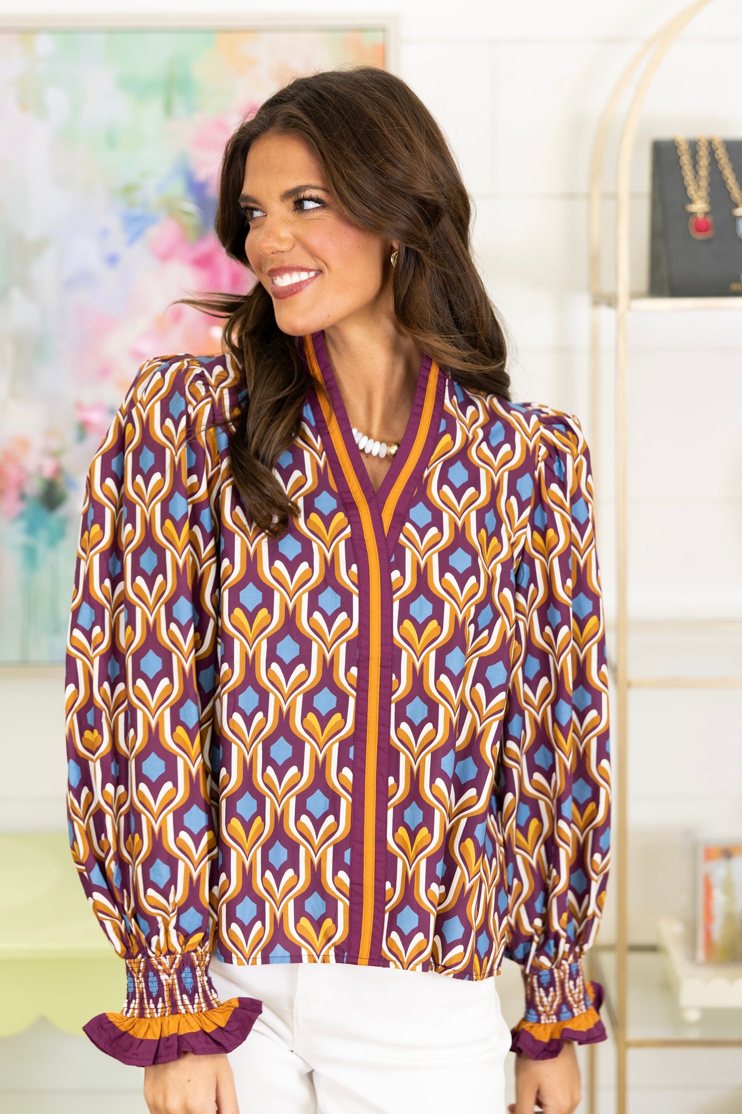 The Robbie Blouse-Long Sleeves-Entro-The Village Shoppe, Women’s Fashion Boutique, Shop Online and In Store - Located in Muscle Shoals, AL.