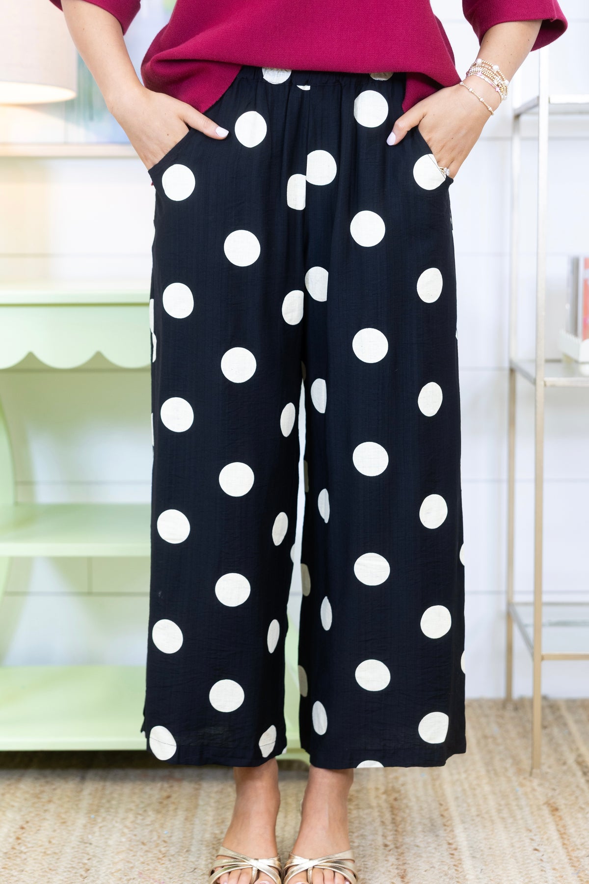 The Pippa Polka Dot Pant-Pant-Umgee-The Village Shoppe, Women’s Fashion Boutique, Shop Online and In Store - Located in Muscle Shoals, AL.