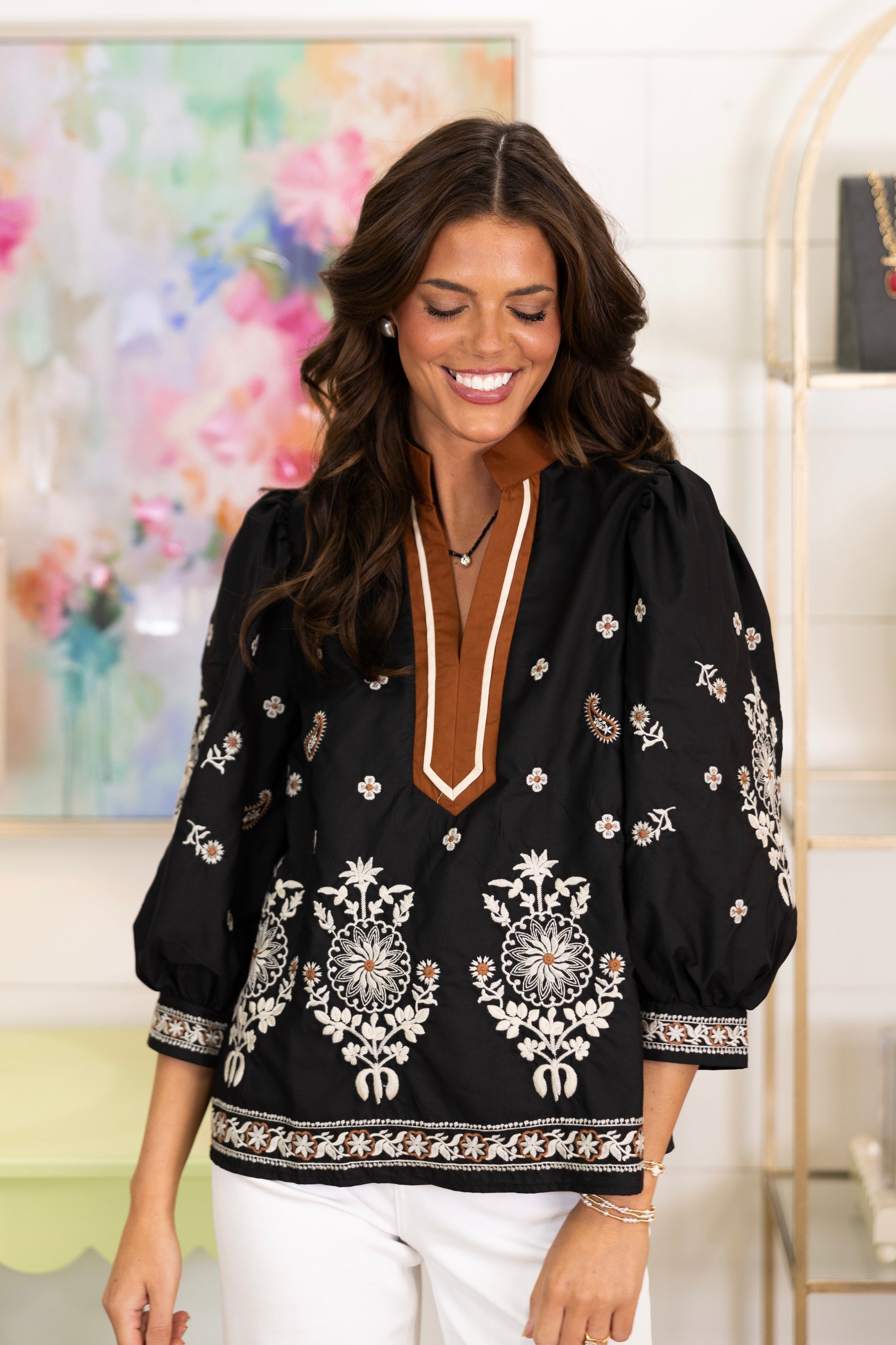 The Dempsey Top-3/4 Sleeves-Entro-The Village Shoppe, Women’s Fashion Boutique, Shop Online and In Store - Located in Muscle Shoals, AL.