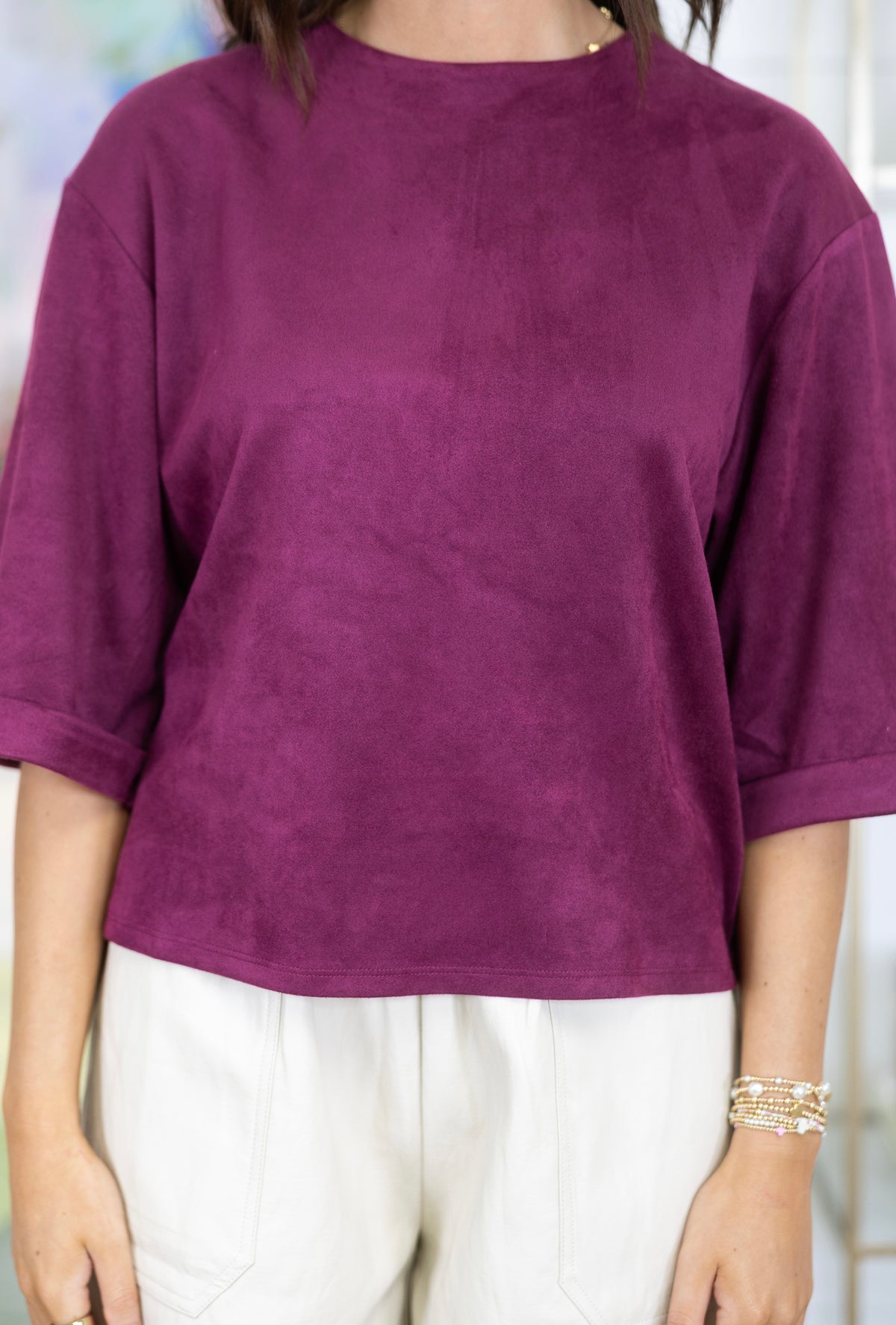 Simple Times Suede Top-3/4 Sleeves-Glam-The Village Shoppe, Women’s Fashion Boutique, Shop Online and In Store - Located in Muscle Shoals, AL.