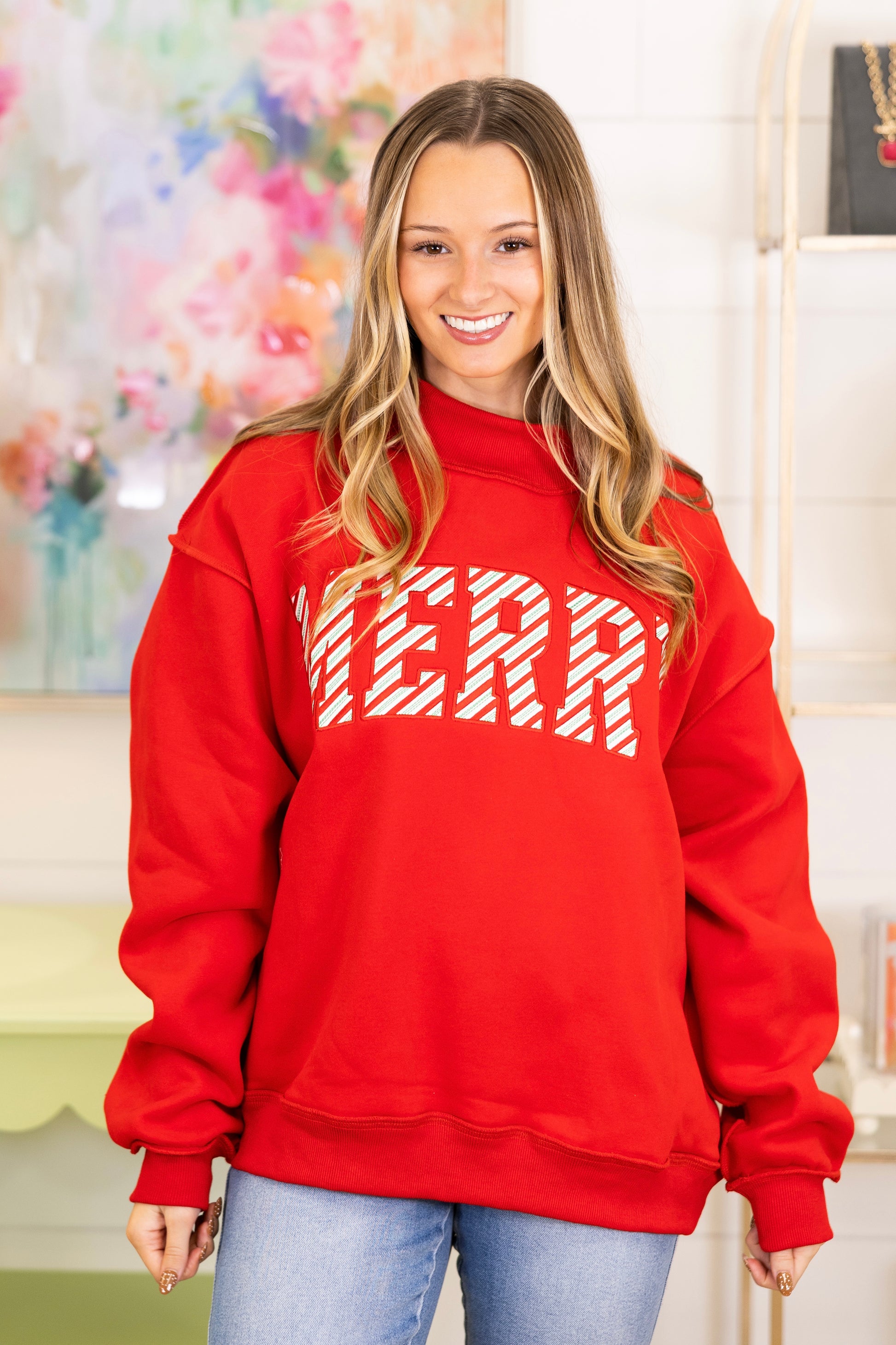 The Merry Mockneck-Sweatshirt-Bucketlist-The Village Shoppe, Women’s Fashion Boutique, Shop Online and In Store - Located in Muscle Shoals, AL.