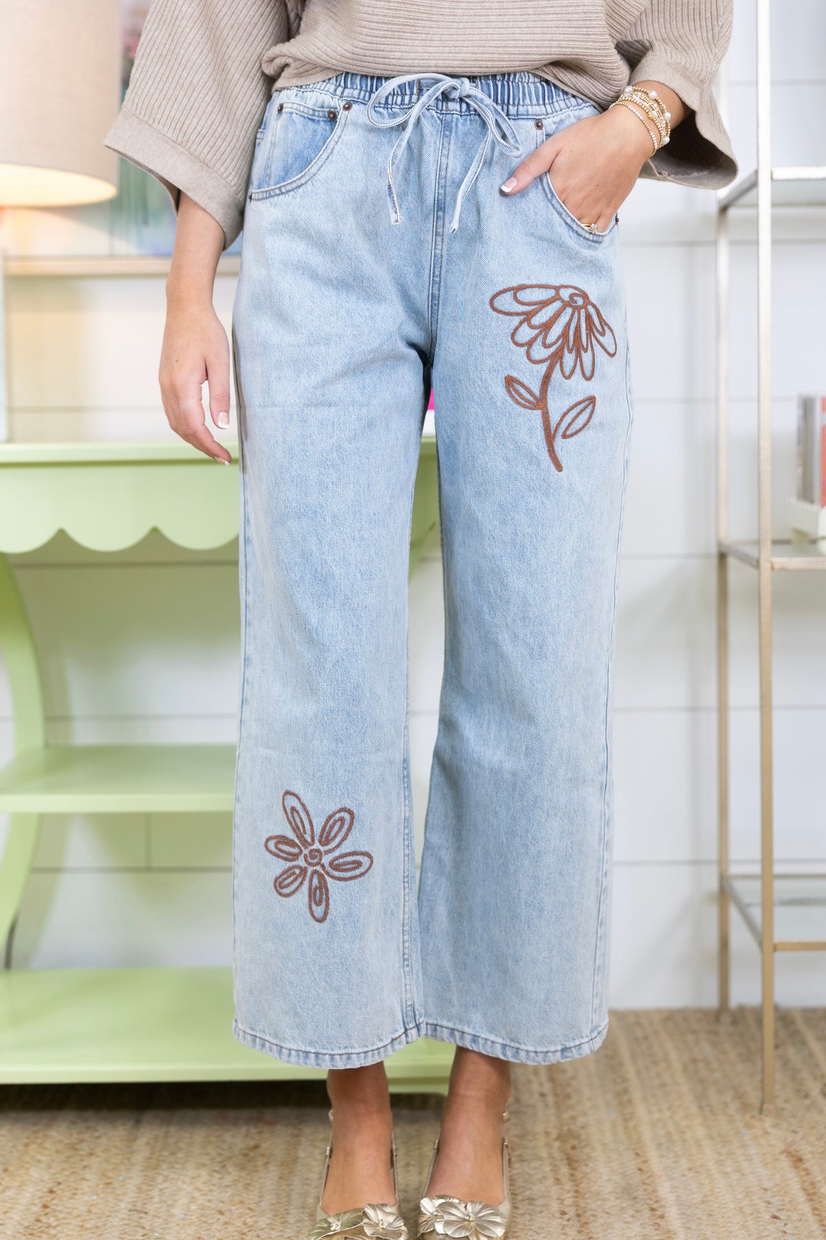 Flower Power Pull On Jeans