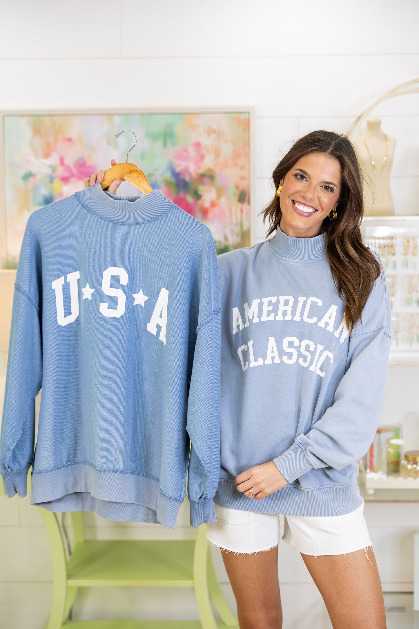 American Classic Mockneck-Sweatshirt-Le Lis-The Village Shoppe, Women’s Fashion Boutique, Shop Online and In Store - Located in Muscle Shoals, AL.