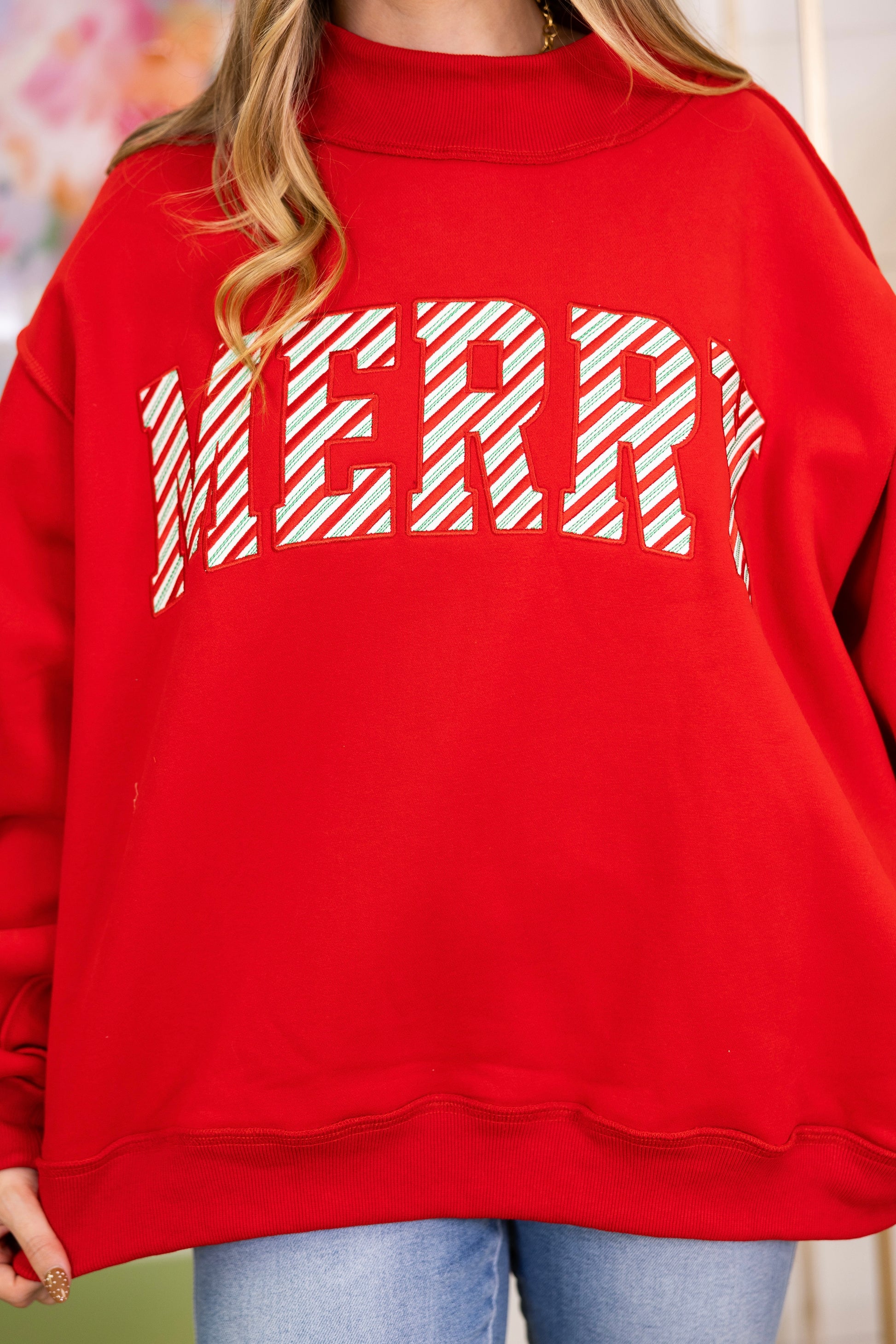 The Merry Mockneck-Sweatshirt-Bucketlist-The Village Shoppe, Women’s Fashion Boutique, Shop Online and In Store - Located in Muscle Shoals, AL.