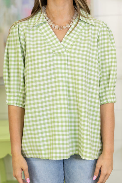 The Gwendolyn Gingham Blouse-Short Sleeves-Umgee-The Village Shoppe, Women’s Fashion Boutique, Shop Online and In Store - Located in Muscle Shoals, AL.