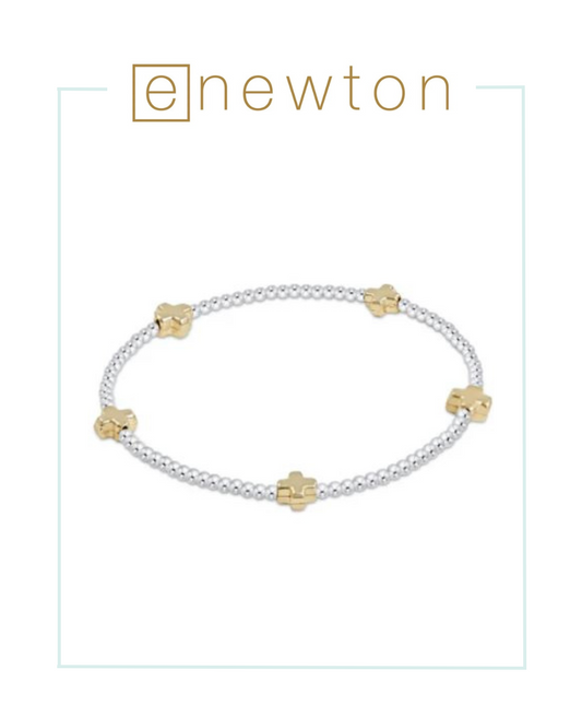 E Newton Signature Cross Small Sterling Mixed Metal Pattern 2mm Bead Bracelet - Gold-Bracelets-ENEWTON-The Village Shoppe, Women’s Fashion Boutique, Shop Online and In Store - Located in Muscle Shoals, AL.