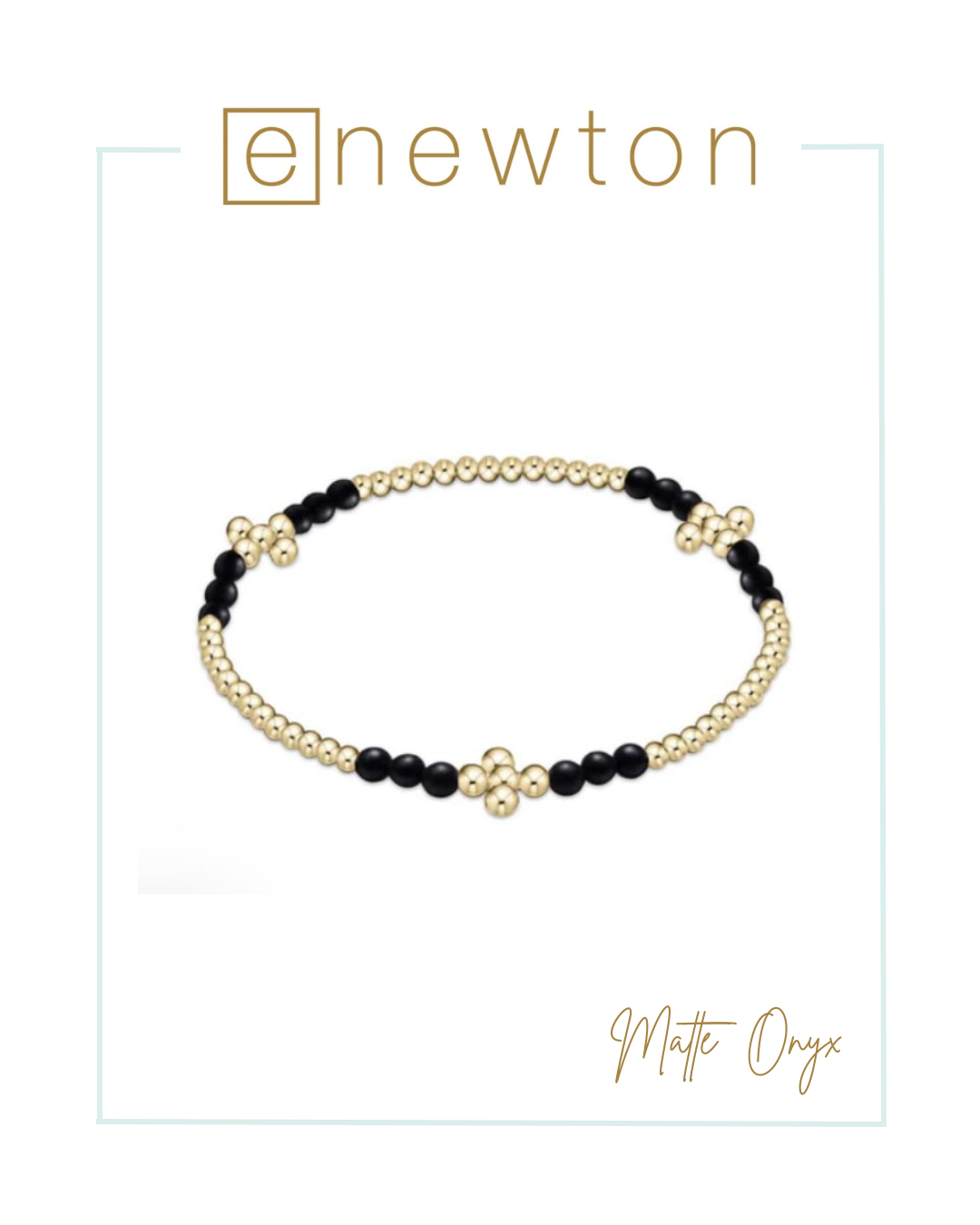 E Newton Signature Cross Gold Bliss Pattern 2.5mm Bead Bracelet - Matte Onyx-Bracelets-ENEWTON-The Village Shoppe, Women’s Fashion Boutique, Shop Online and In Store - Located in Muscle Shoals, AL.