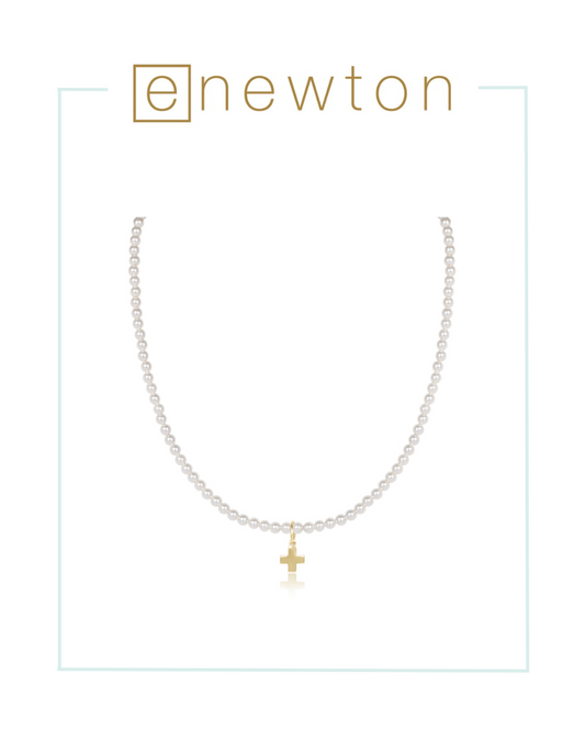 E Newton 17" Classic Pearl Bead Choker - Signature Cross Gold Charm-Necklaces-ENEWTON-The Village Shoppe, Women’s Fashion Boutique, Shop Online and In Store - Located in Muscle Shoals, AL.