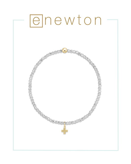 E Newton Bright Silver Faceted Hematite Bead Bracelet - Signature Cross Gold Charm-Bracelets-ENEWTON-The Village Shoppe, Women’s Fashion Boutique, Shop Online and In Store - Located in Muscle Shoals, AL.