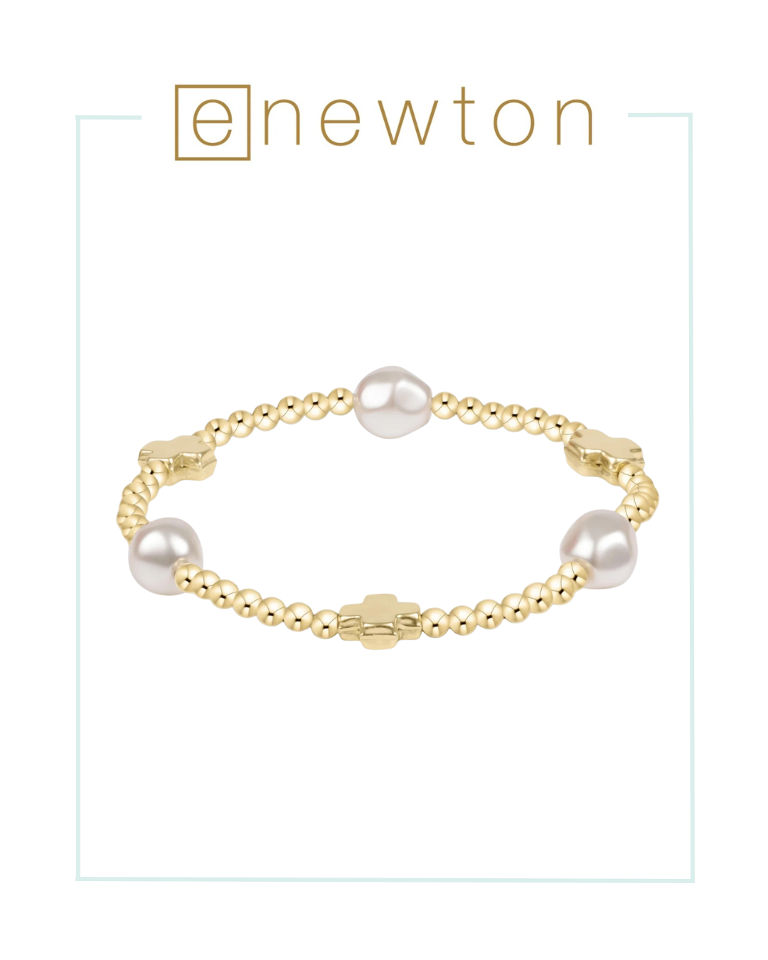E Newton Signature Cross Admire Pearl Pattern 3mm Bead Bracelet - Gold-Bracelets-ENEWTON-The Village Shoppe, Women’s Fashion Boutique, Shop Online and In Store - Located in Muscle Shoals, AL.