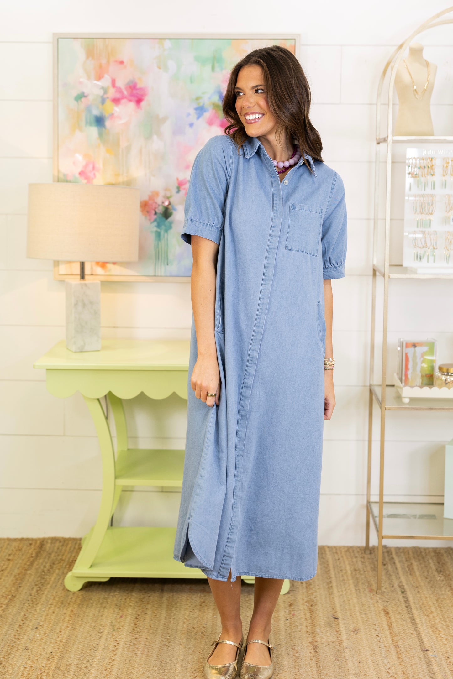 Slow Sunday Denim Dress-Midi Dress-Entro-The Village Shoppe, Women’s Fashion Boutique, Shop Online and In Store - Located in Muscle Shoals, AL.