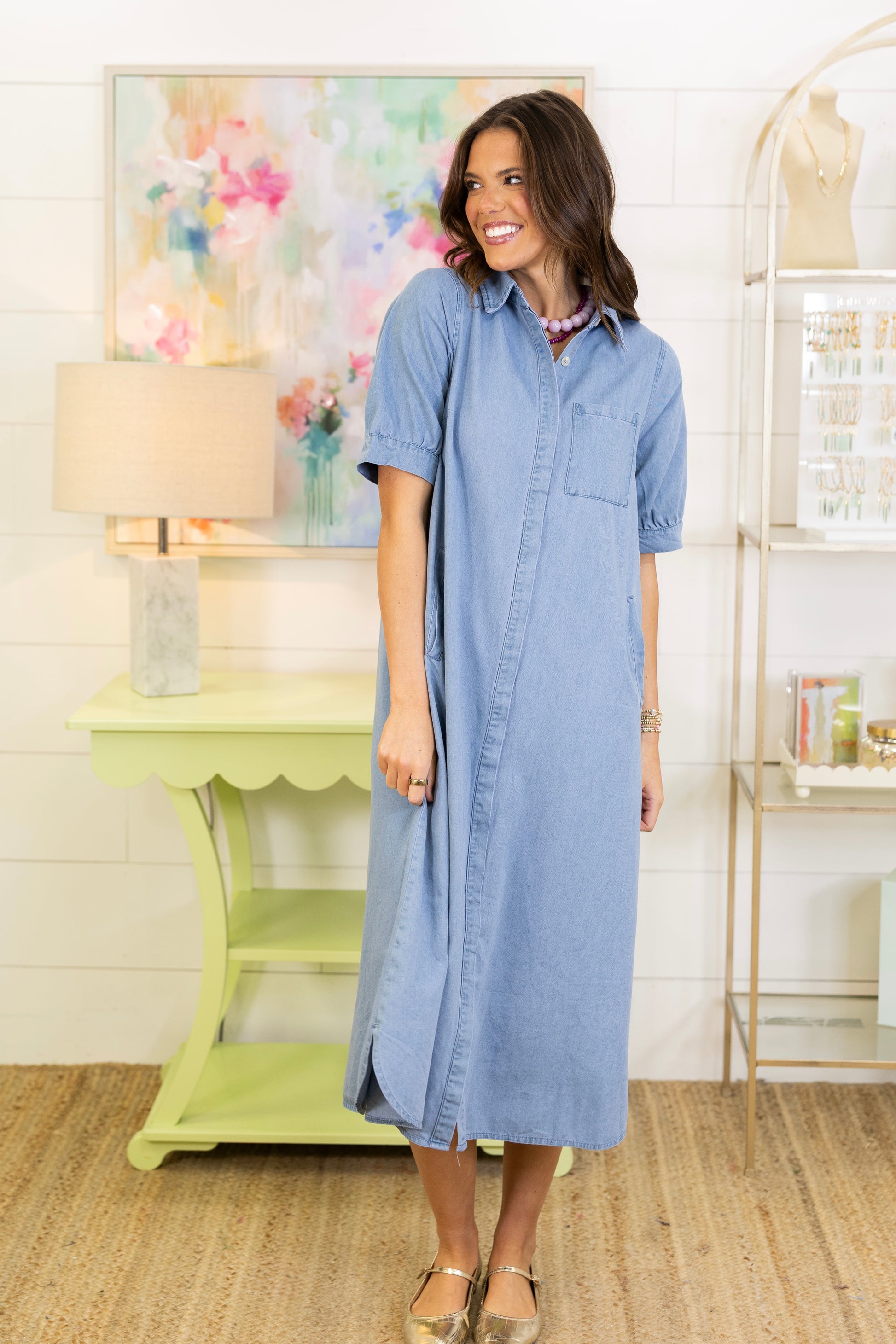 Slow Sunday Denim Dress-Midi Dress-Entro-The Village Shoppe, Women’s Fashion Boutique, Shop Online and In Store - Located in Muscle Shoals, AL.