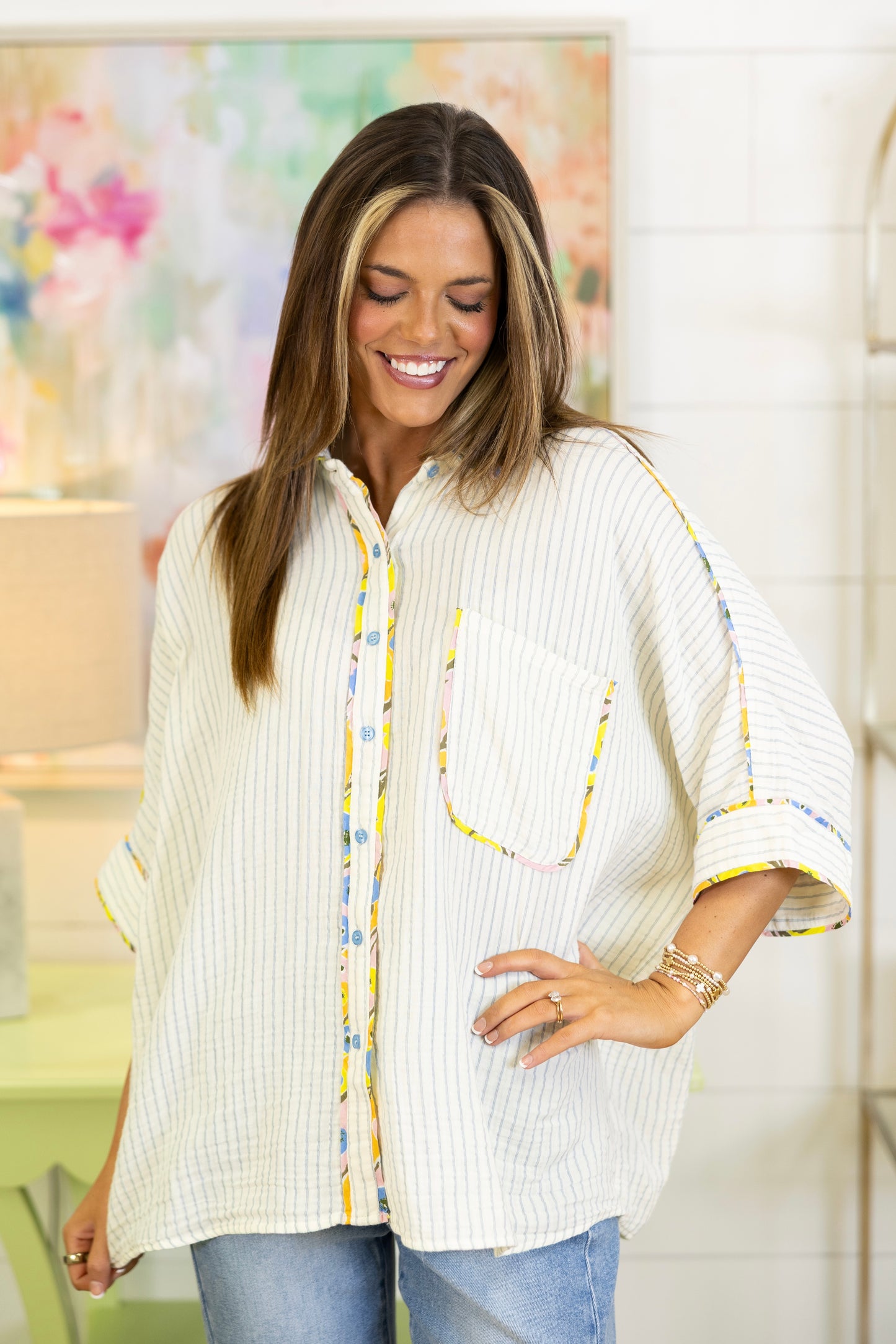 Day Off Button-Down Tunic-Short Sleeves-Easel-The Village Shoppe, Women’s Fashion Boutique, Shop Online and In Store - Located in Muscle Shoals, AL.