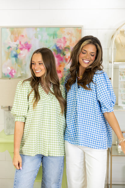 The Gwendolyn Gingham Blouse-Short Sleeves-Umgee-The Village Shoppe, Women’s Fashion Boutique, Shop Online and In Store - Located in Muscle Shoals, AL.