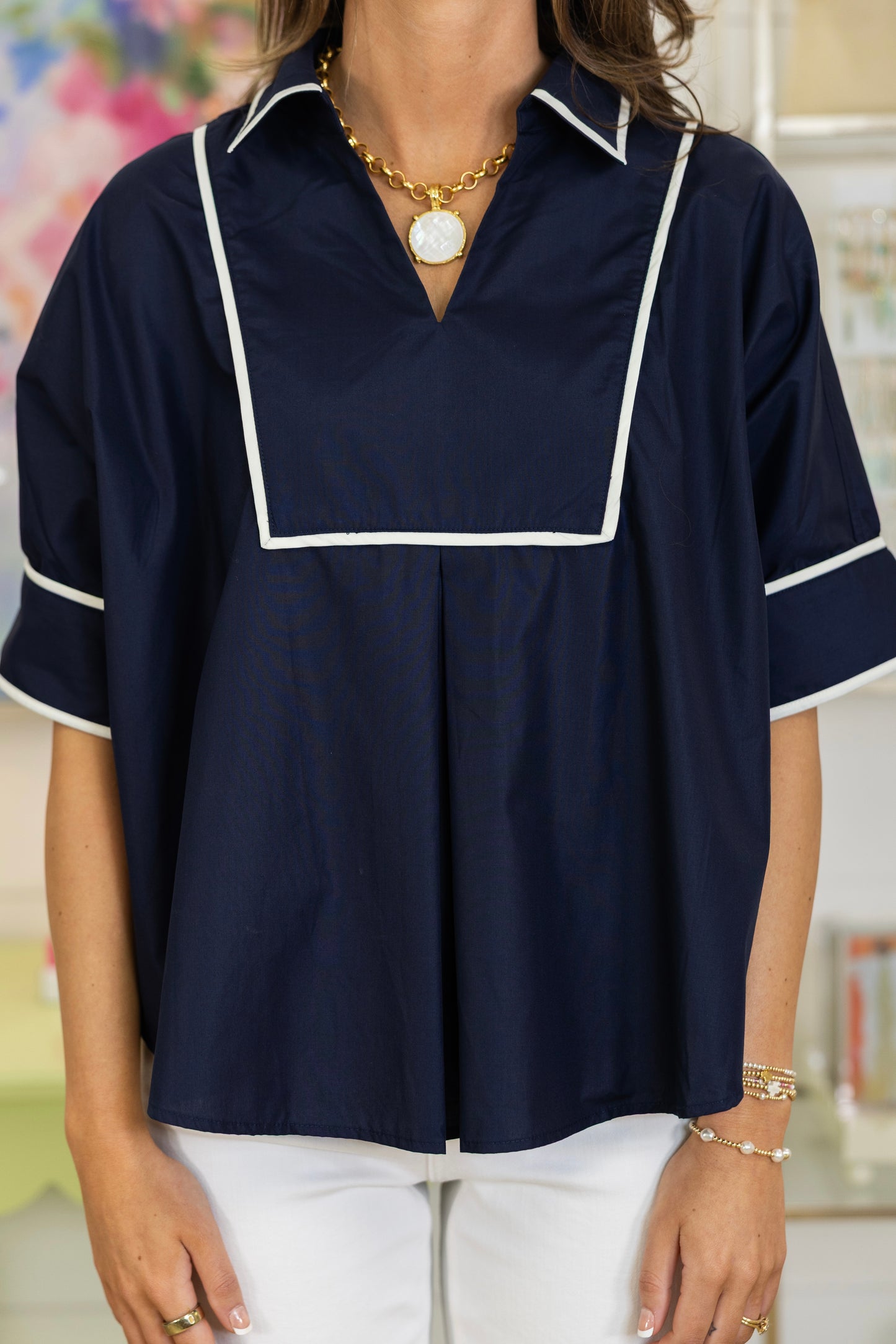 The Farrah Popover Top-Short Sleeves-Entro-The Village Shoppe, Women’s Fashion Boutique, Shop Online and In Store - Located in Muscle Shoals, AL.