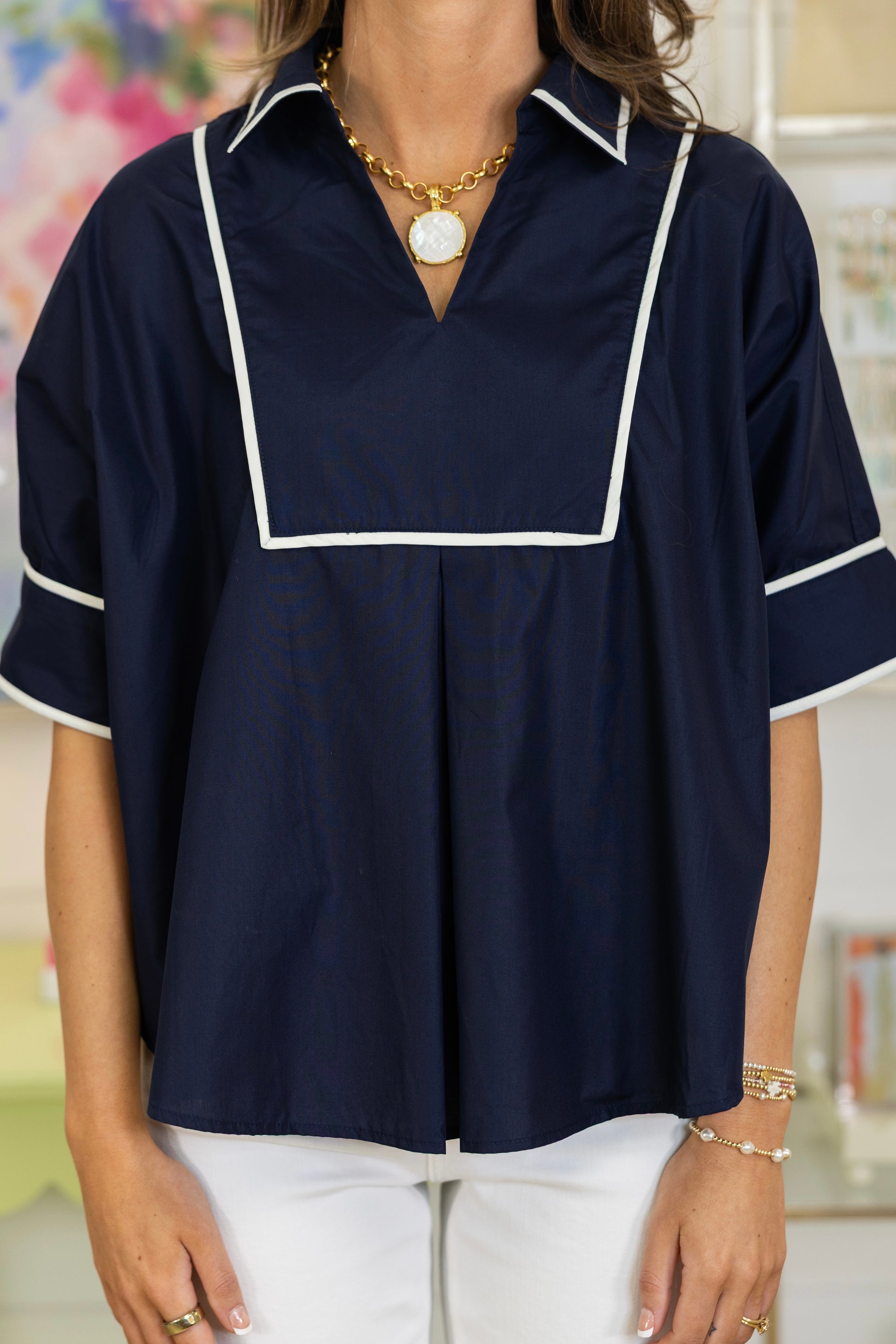 The Farrah Popover Top-Short Sleeves-Entro-The Village Shoppe, Women’s Fashion Boutique, Shop Online and In Store - Located in Muscle Shoals, AL.