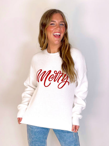 Be Merry Sweater-Sweatshirt-Why Dress-The Village Shoppe, Women’s Fashion Boutique, Shop Online and In Store - Located in Muscle Shoals, AL.