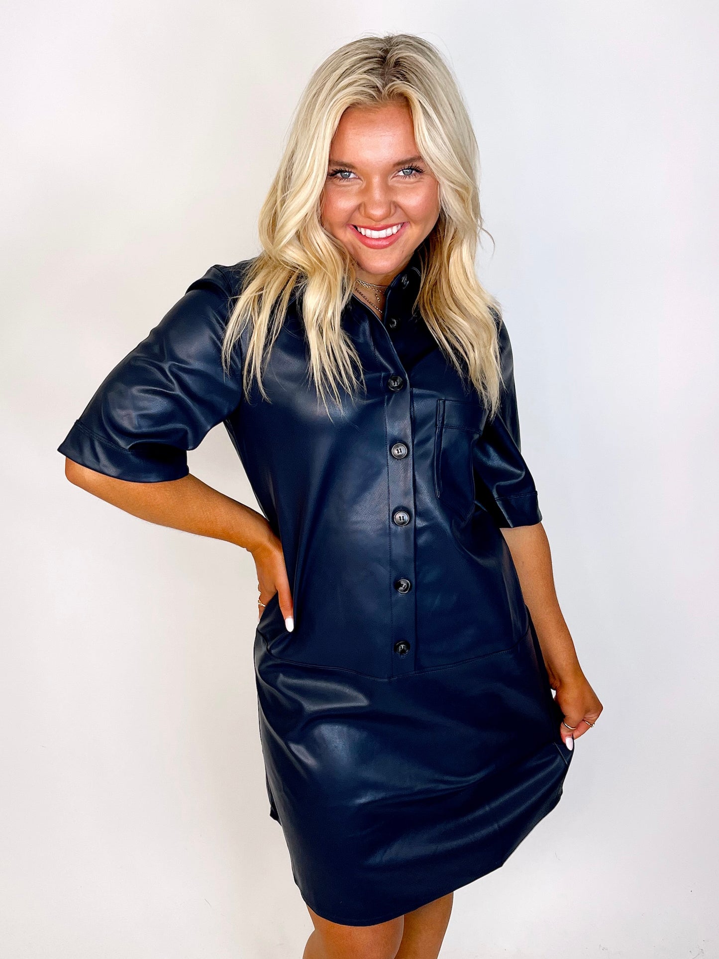 The Lucy Leather Dress-Mini Dress-THML-The Village Shoppe, Women’s Fashion Boutique, Shop Online and In Store - Located in Muscle Shoals, AL.