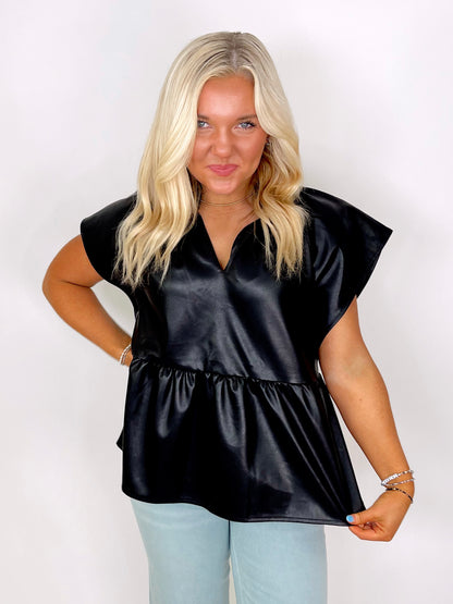 The Roxie Leather Top-Short Sleeves-THML-The Village Shoppe, Women’s Fashion Boutique, Shop Online and In Store - Located in Muscle Shoals, AL.