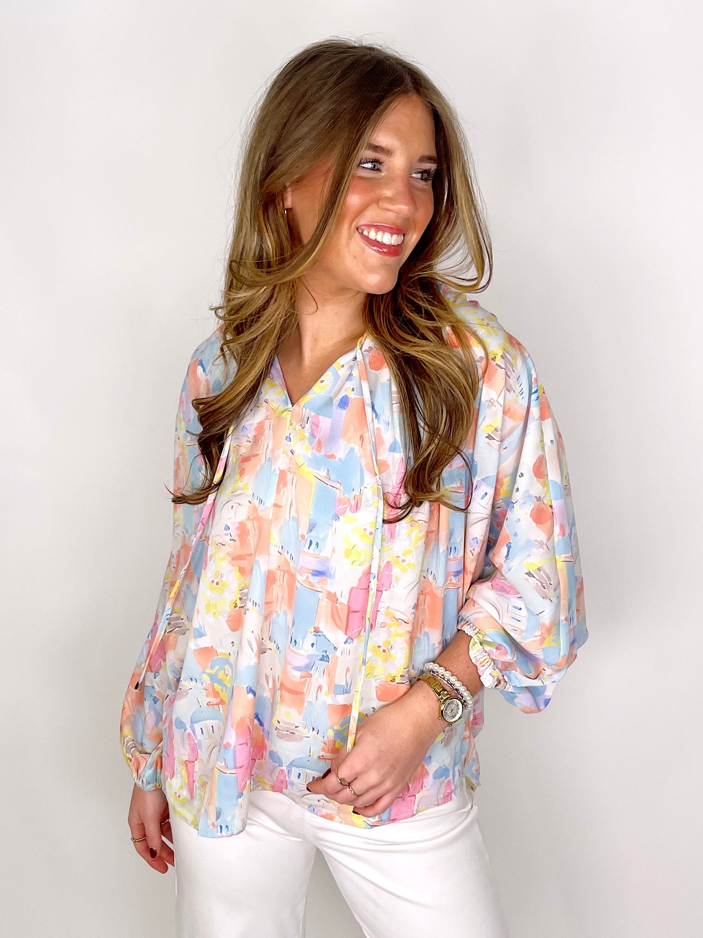 The Santorini Blouse-Blouse-Entro-The Village Shoppe, Women’s Fashion Boutique, Shop Online and In Store - Located in Muscle Shoals, AL.