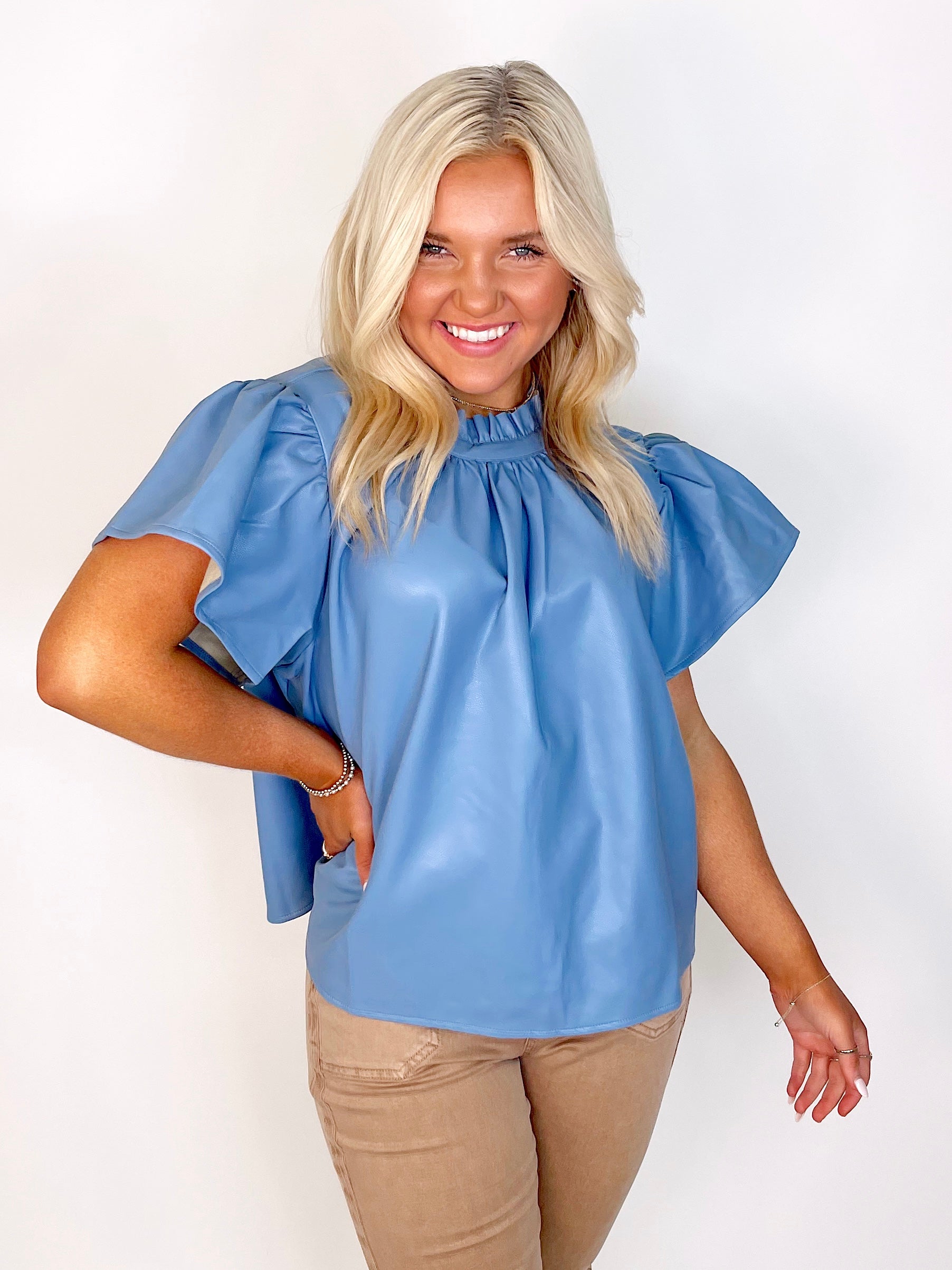 The Harlow Leather Top-Short Sleeves-THML-The Village Shoppe, Women’s Fashion Boutique, Shop Online and In Store - Located in Muscle Shoals, AL.