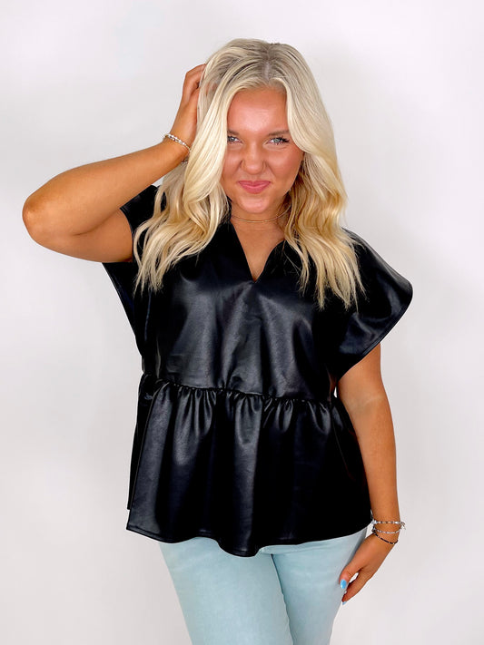 The Roxie Leather Top-Short Sleeves-THML-The Village Shoppe, Women’s Fashion Boutique, Shop Online and In Store - Located in Muscle Shoals, AL.