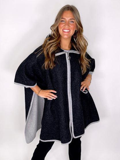 The Adrienne Front Zip Poncho-Poncho-Coco + Carmen-The Village Shoppe, Women’s Fashion Boutique, Shop Online and In Store - Located in Muscle Shoals, AL.